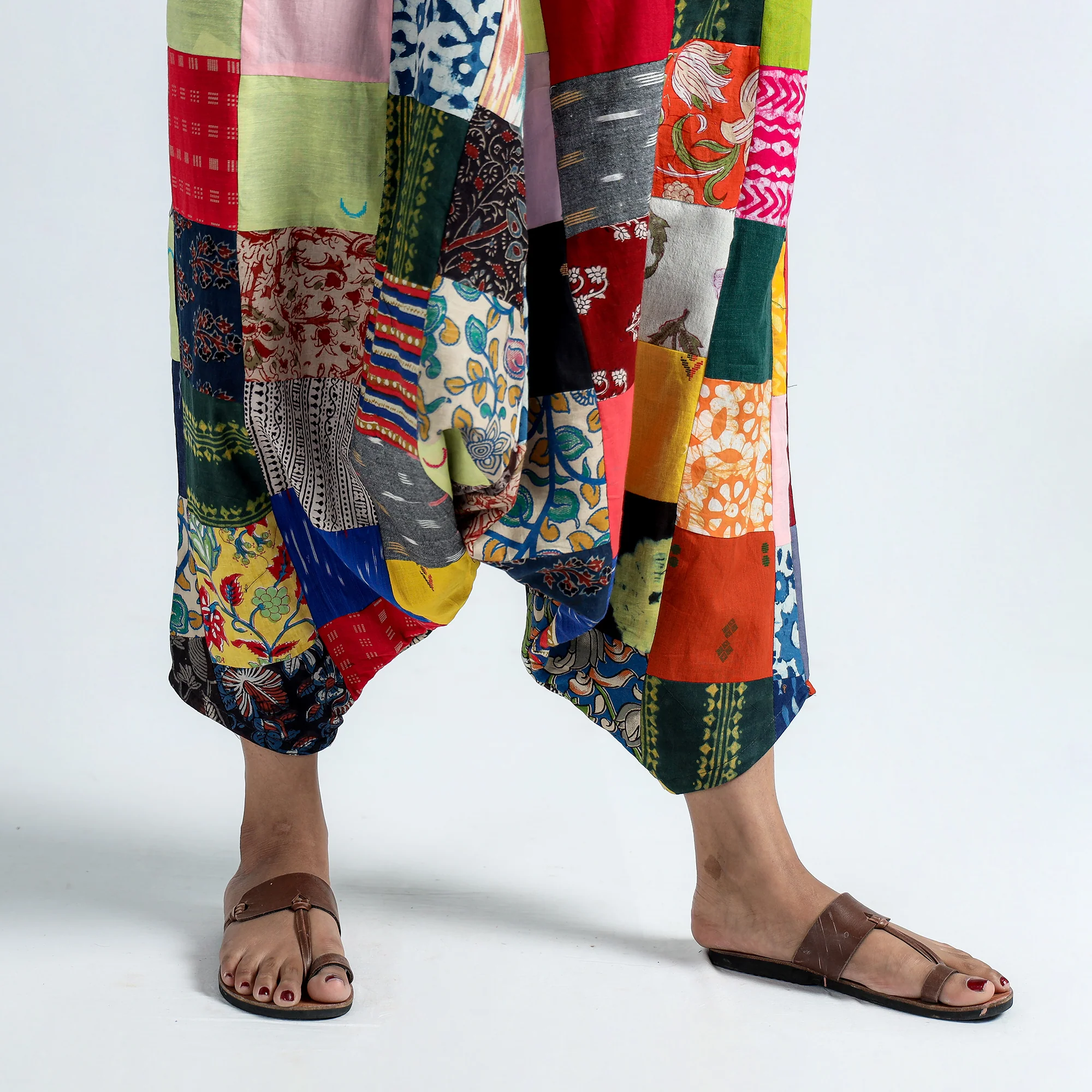 Multicolor - Block Printed Handmade Patchwork Cotton Harem Pant - Image 6
