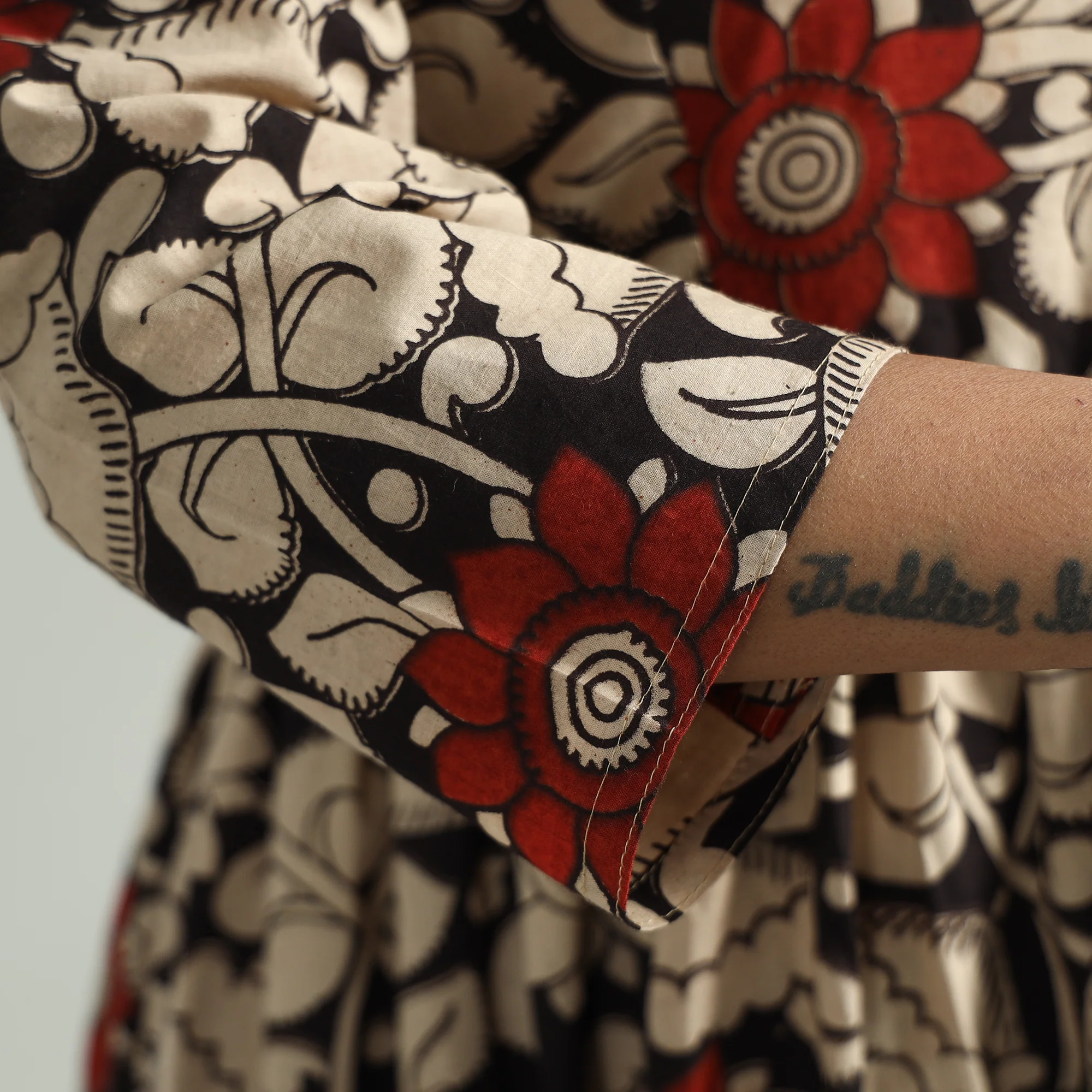 Black  - Kalamkari Printed Tiered Cotton Dress - Image 6