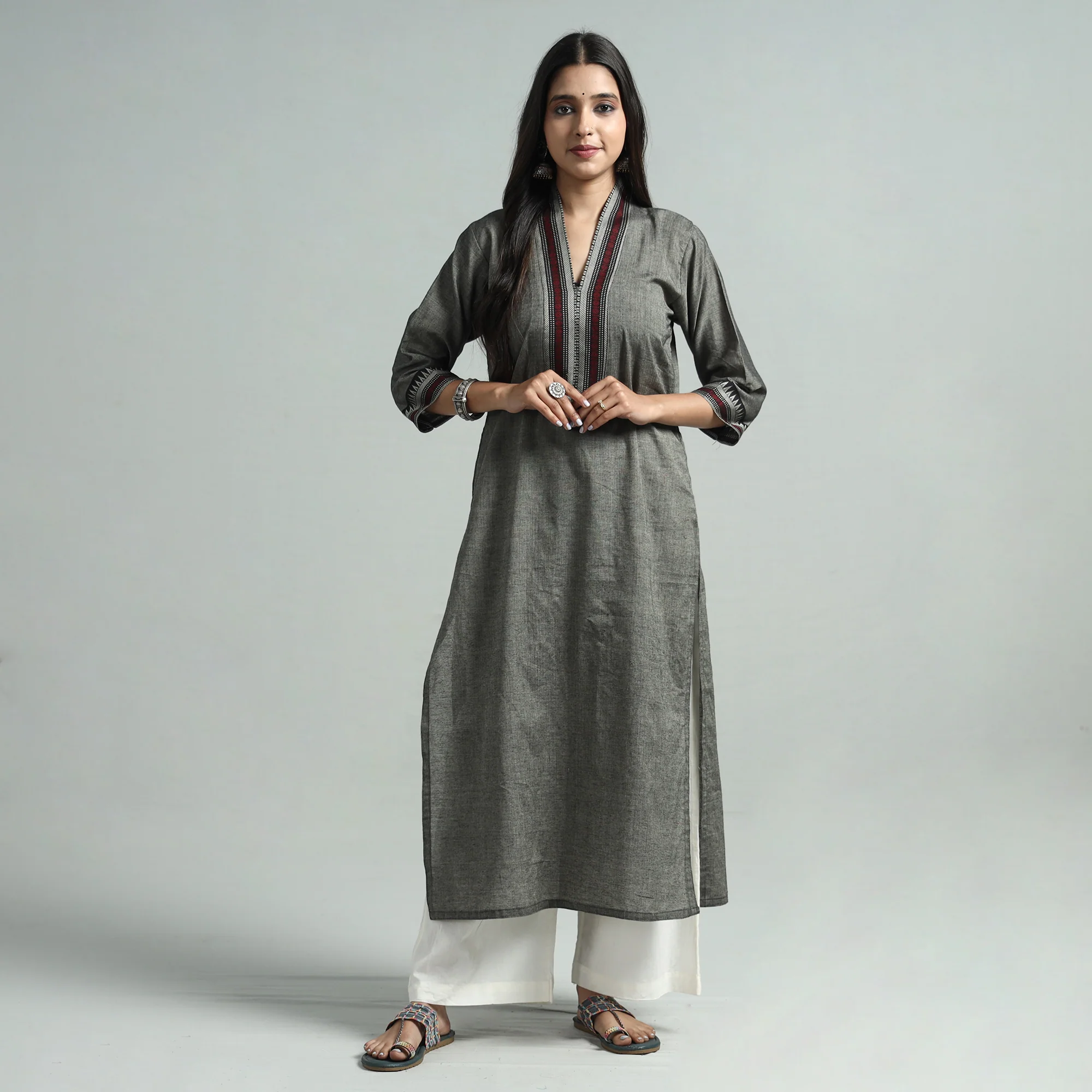 Grey - Dharwad Cotton Straight Kurta - Image 3