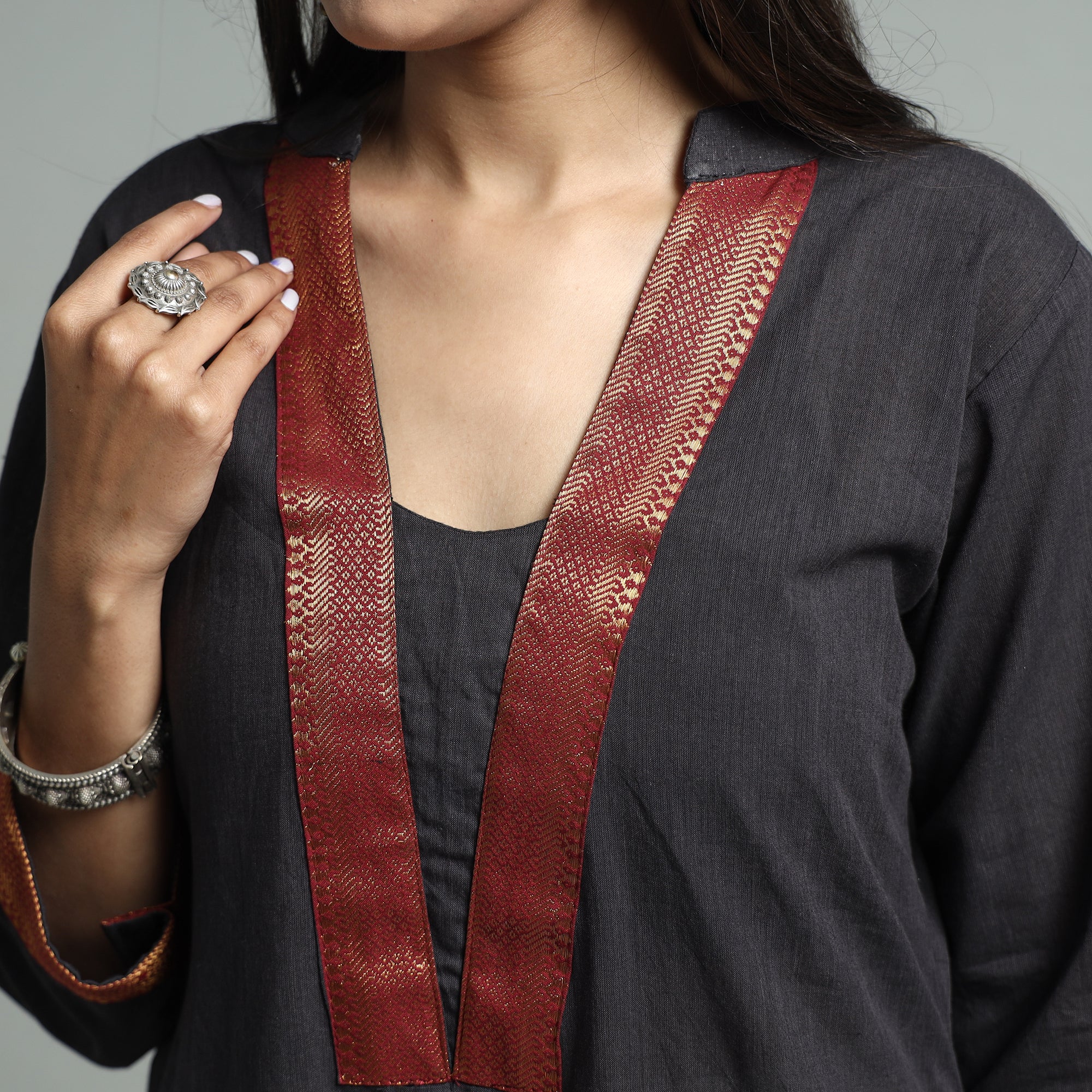 Dark Grey - Dharwad Cotton Straight Kurta - Image 5