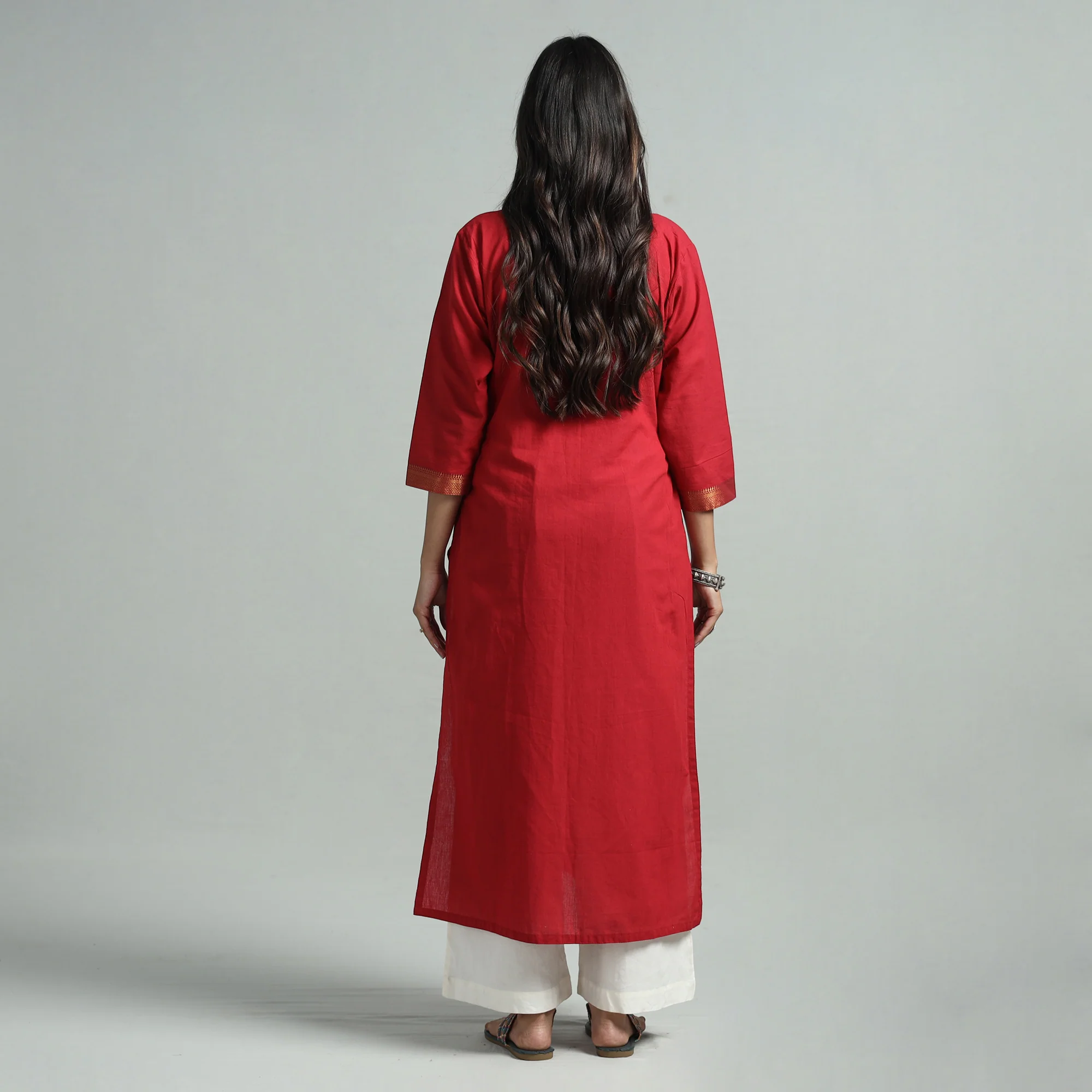 Red - Dharwad Cotton Straight Kurta - Image 7