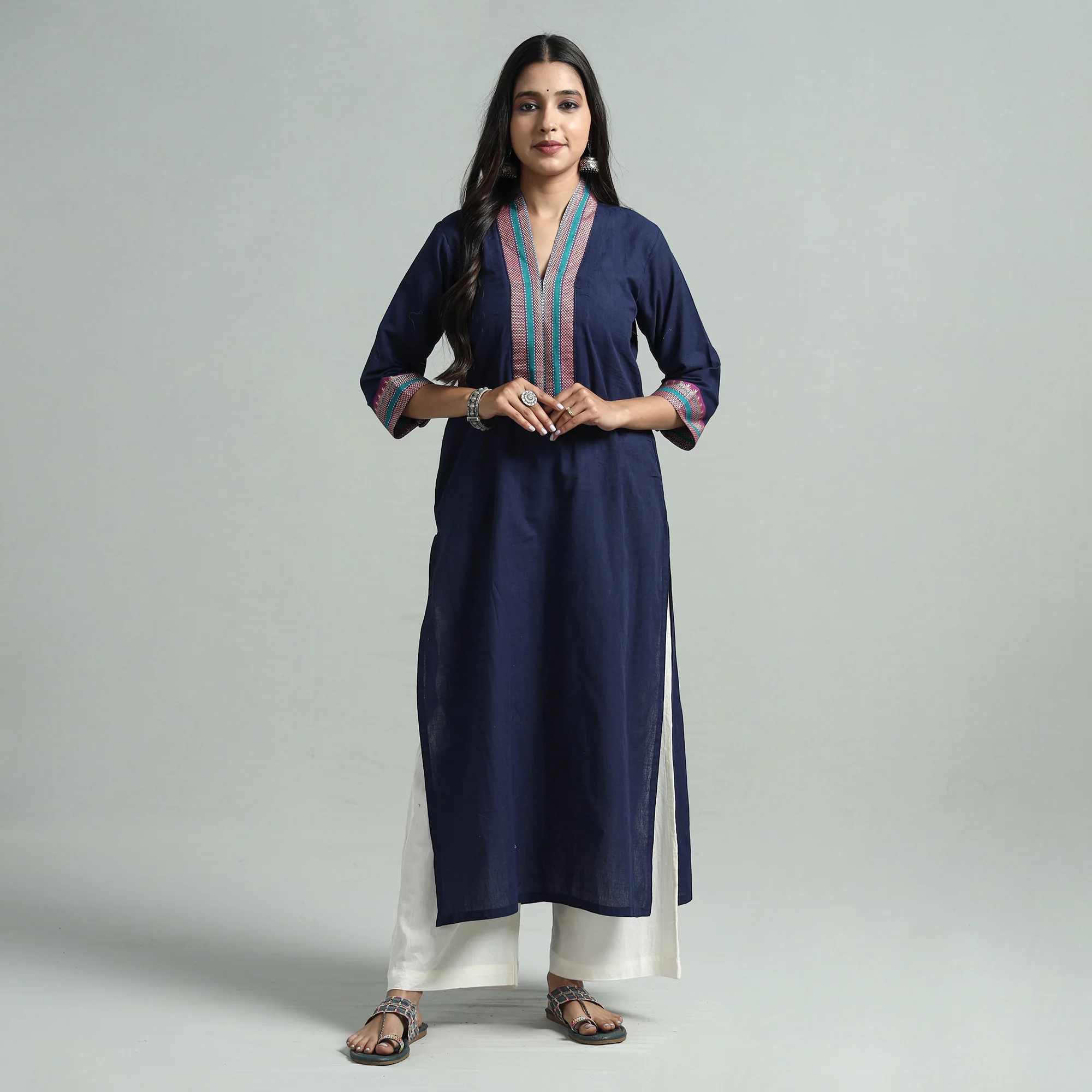 Navy Blue - Dharwad Cotton Straight Kurta - Image 3