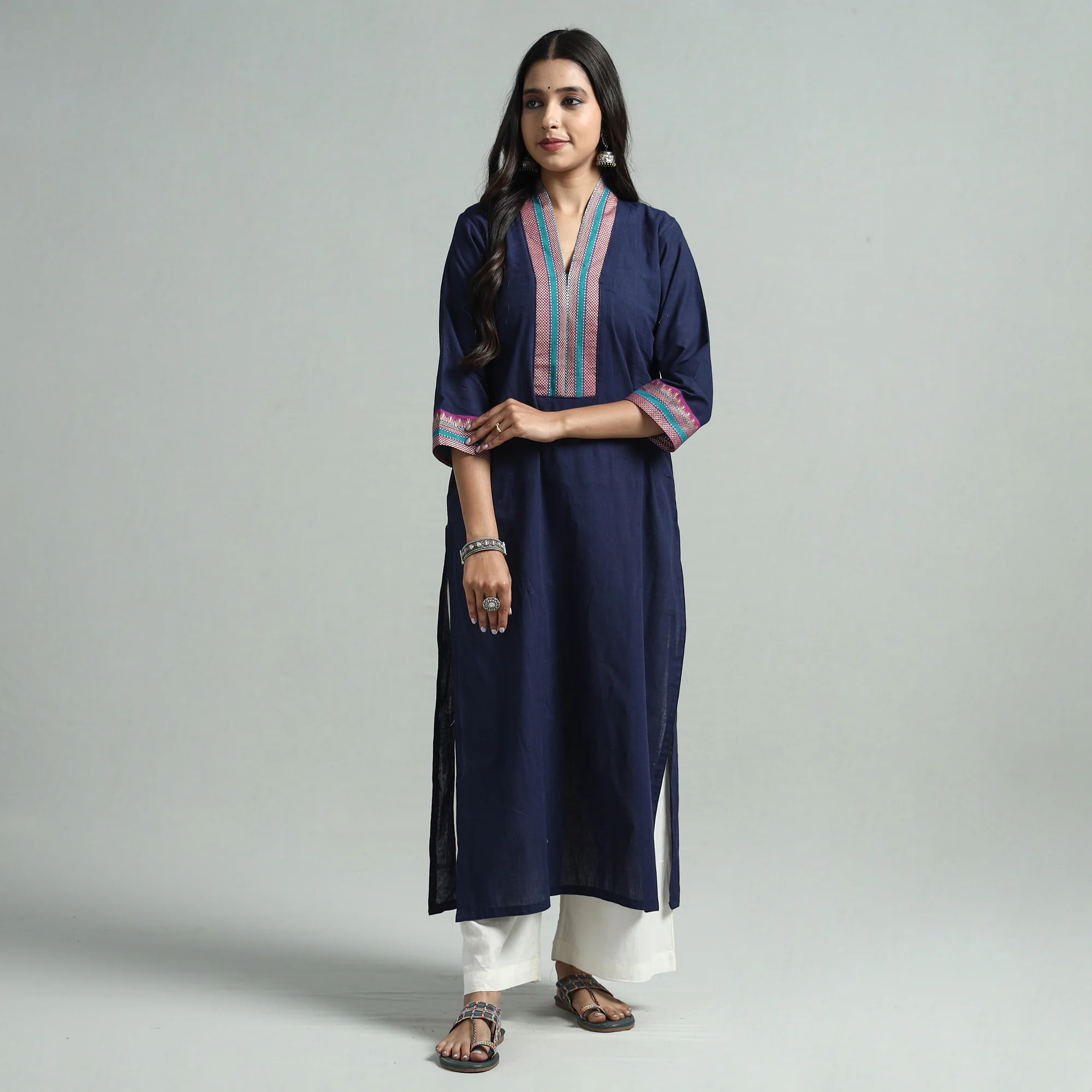 Navy Blue - Dharwad Cotton Straight Kurta - Image 4