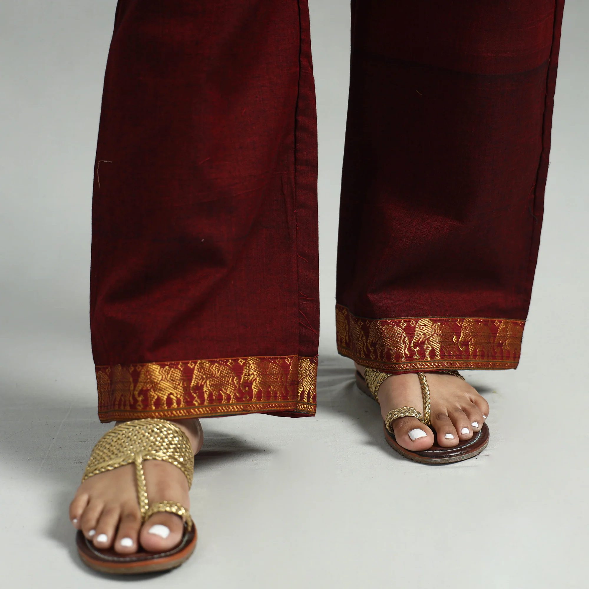 Maroon - Dharwad Cotton Kurta with Palazzo & Dupatta Set - Image 6
