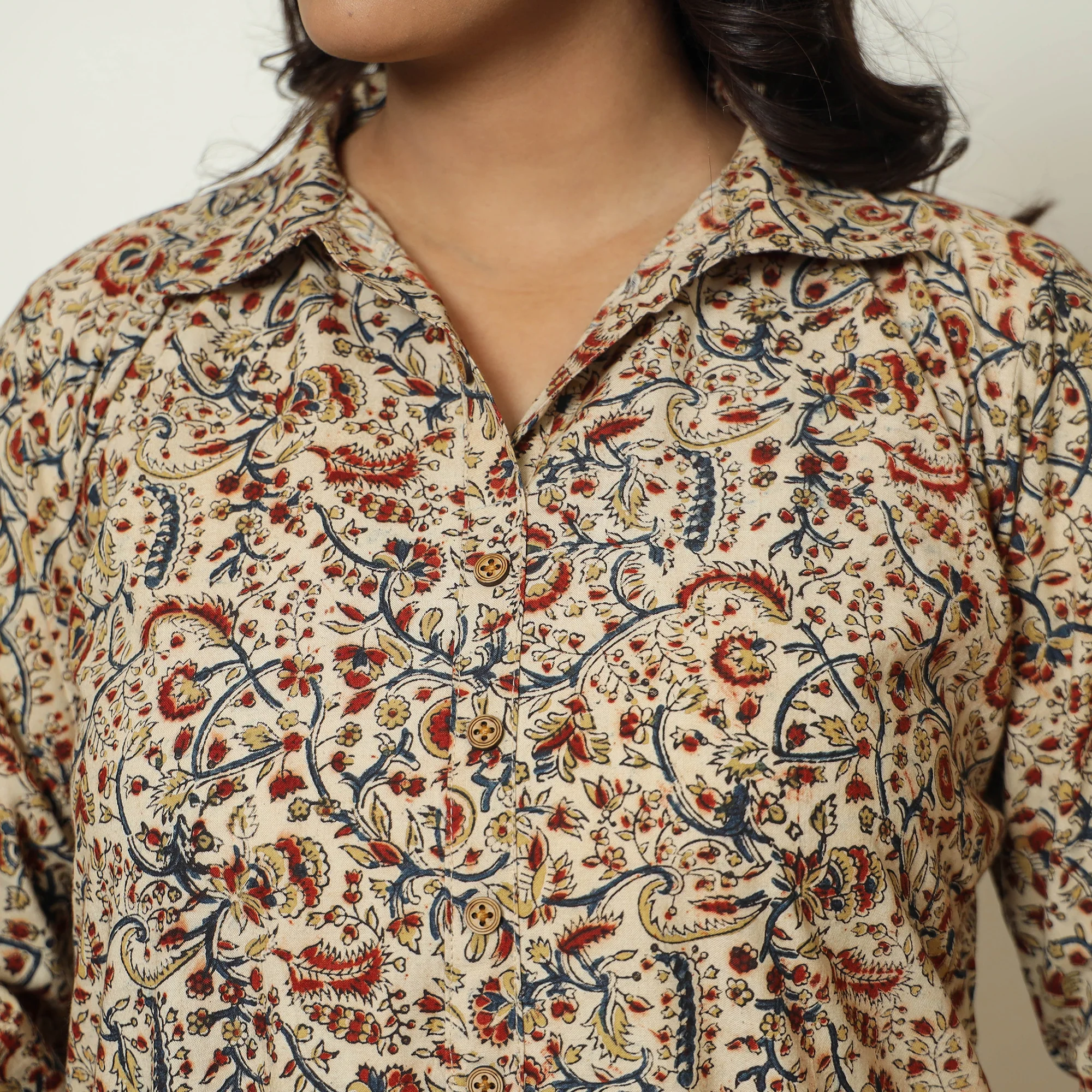 Beige - Pedana Kalamkari Hand Block Printed Cotton Straight Kurta 03 - Image 5