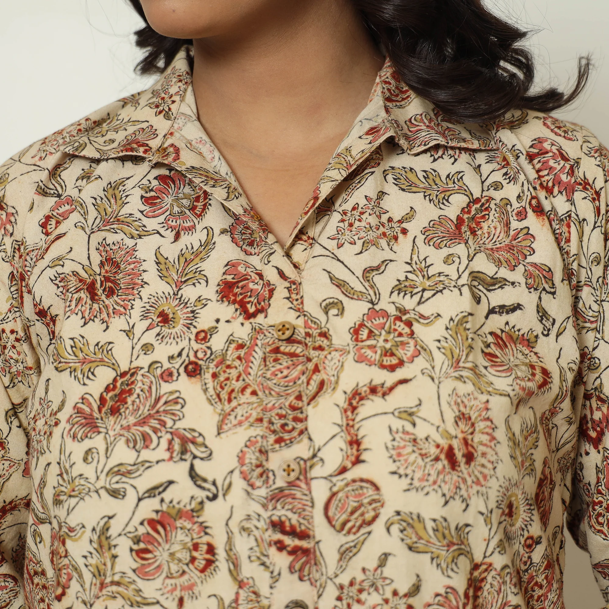 Beige - Pedana Kalamkari Hand Block Printed Cotton Straight Kurta 02 - Image 6