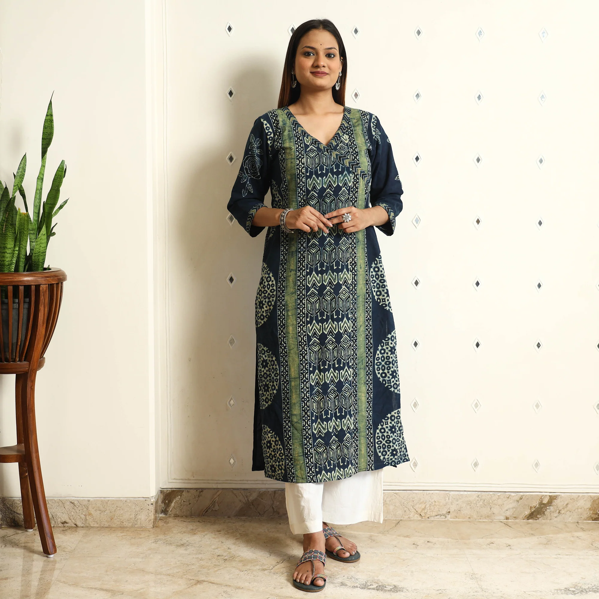 Limited Stock! Blue - Ajrakh Block Printed Cotton Straight Kurta - Image 3
