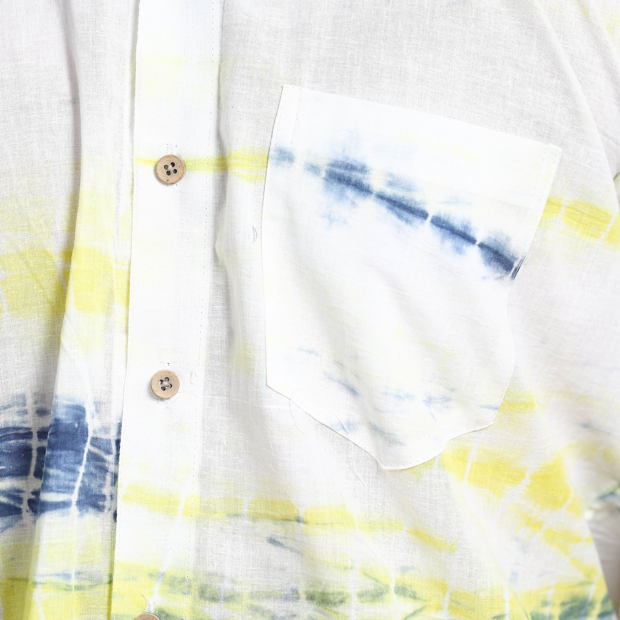 White - Shibori Tie-Dye Cotton Men Half Sleeve Shirt - Image 6