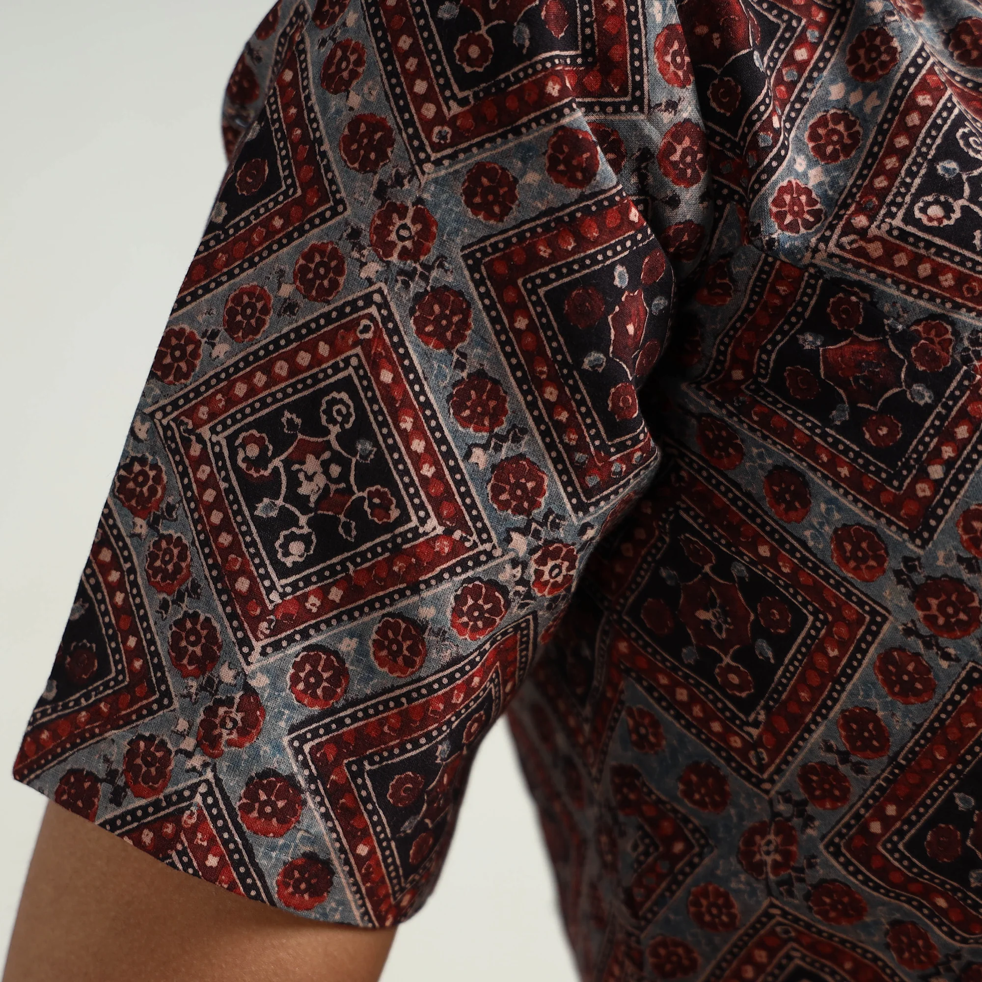 Grey - Ajrakh Block Printed Cotton Stitched Blouse - Image 5