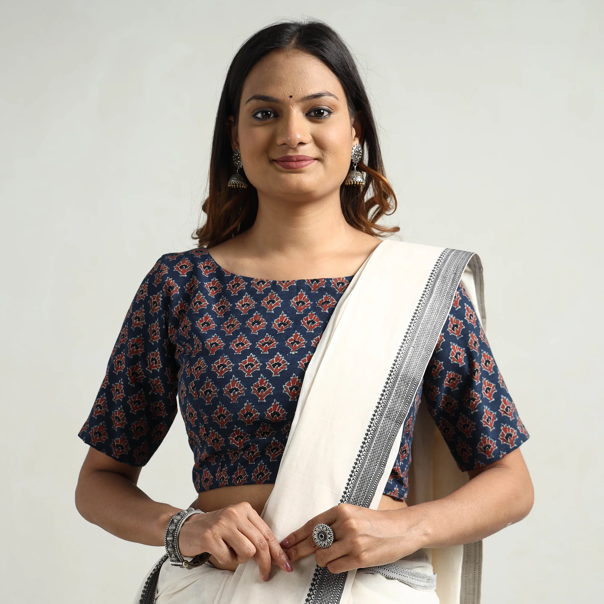 Blue - Ajrakh Block Printed Cotton Stitched Blouse