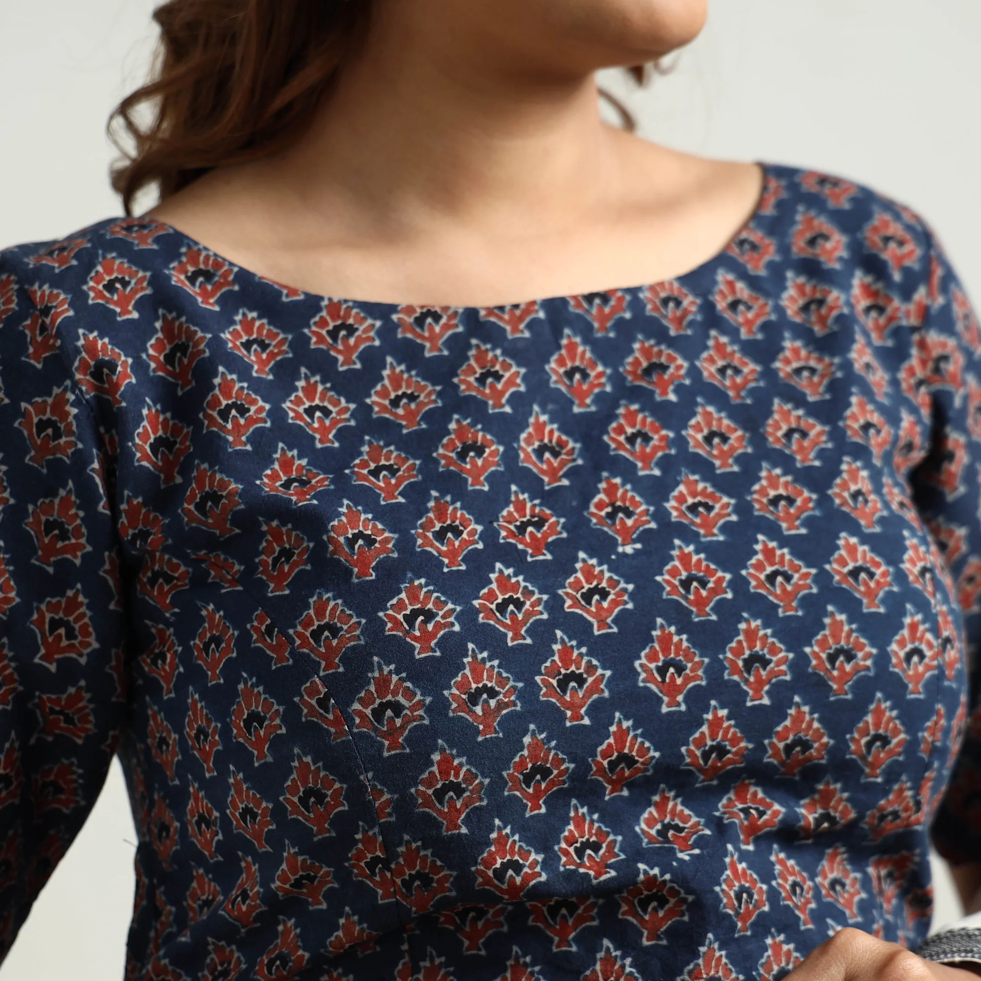 Blue - Ajrakh Block Printed Cotton Stitched Blouse - Image 4