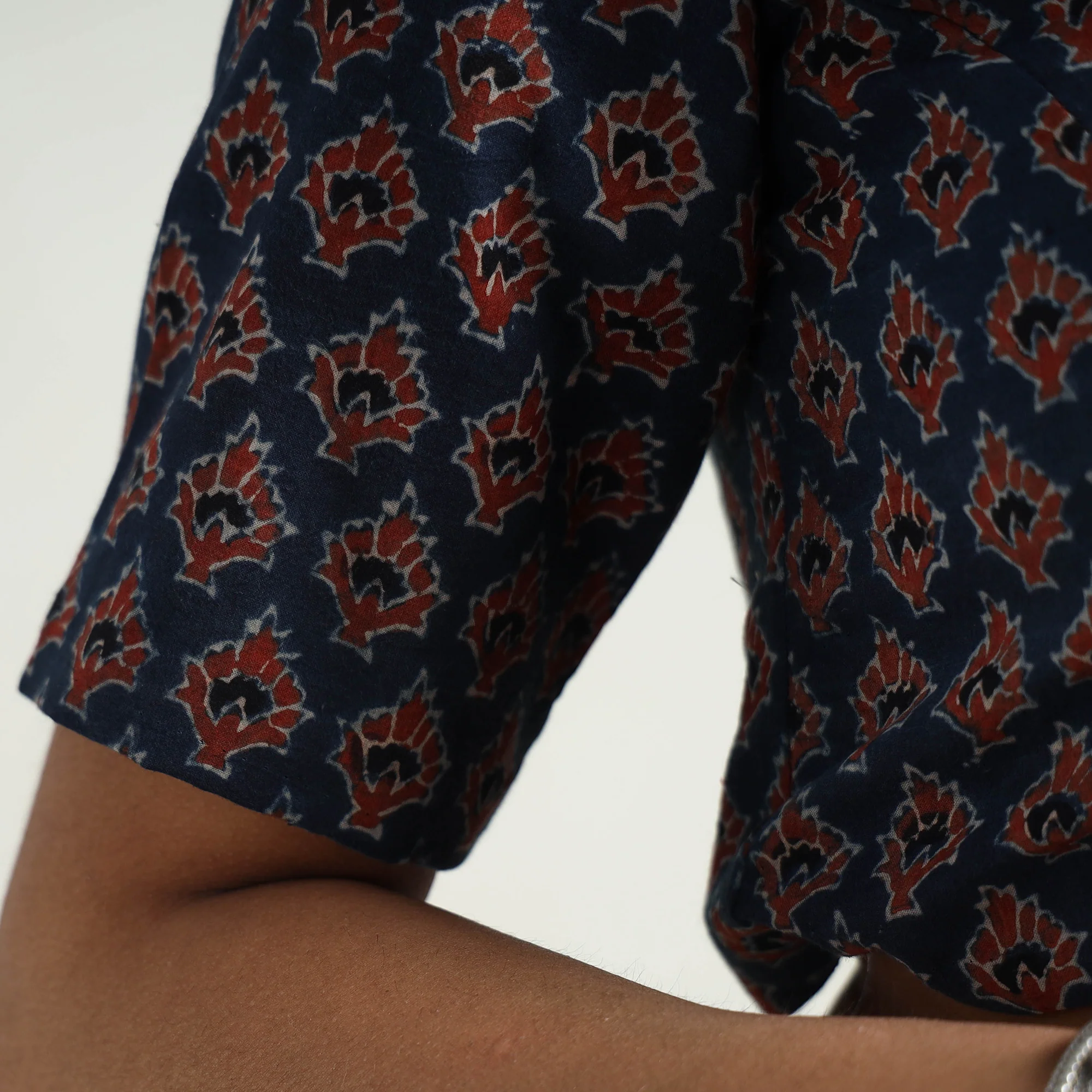 Blue - Ajrakh Block Printed Cotton Stitched Blouse - Image 5