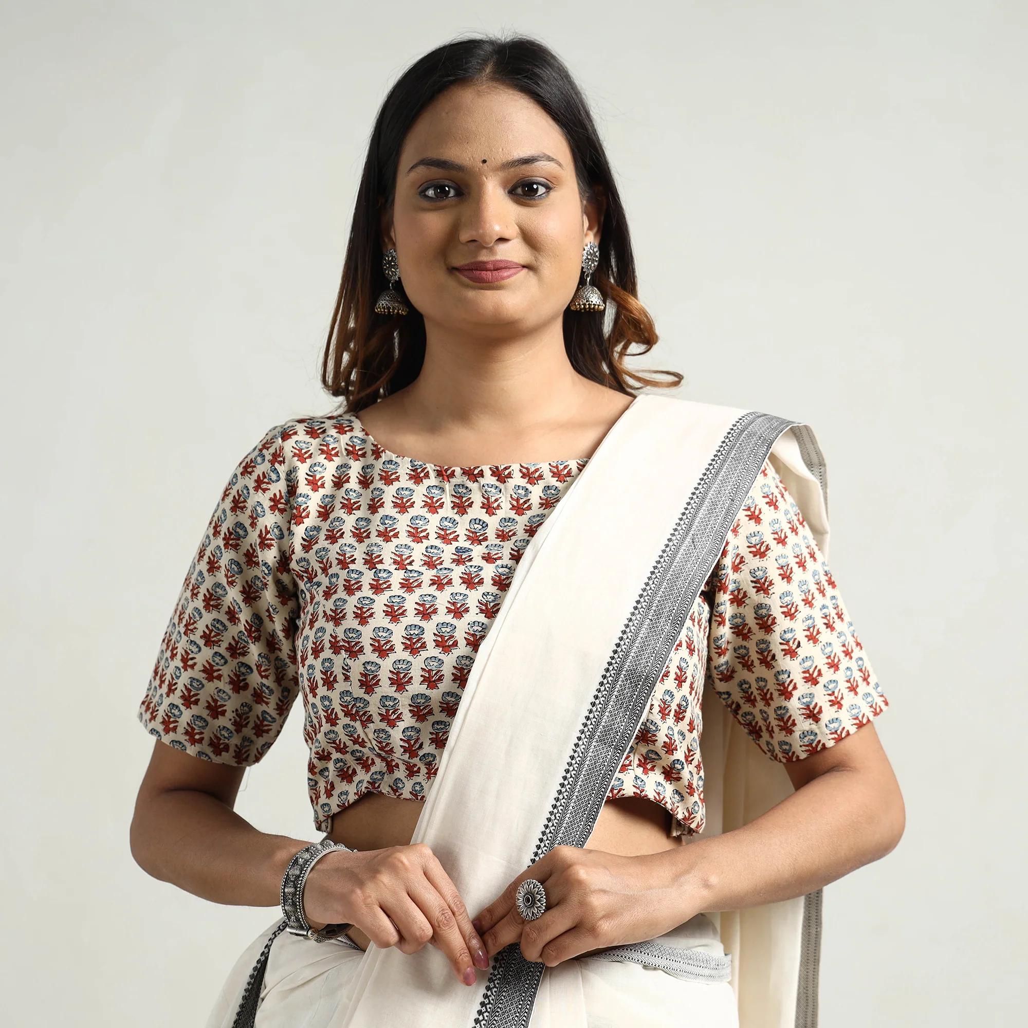 Beige - Ajrakh Block Printed Cotton Stitched Blouse