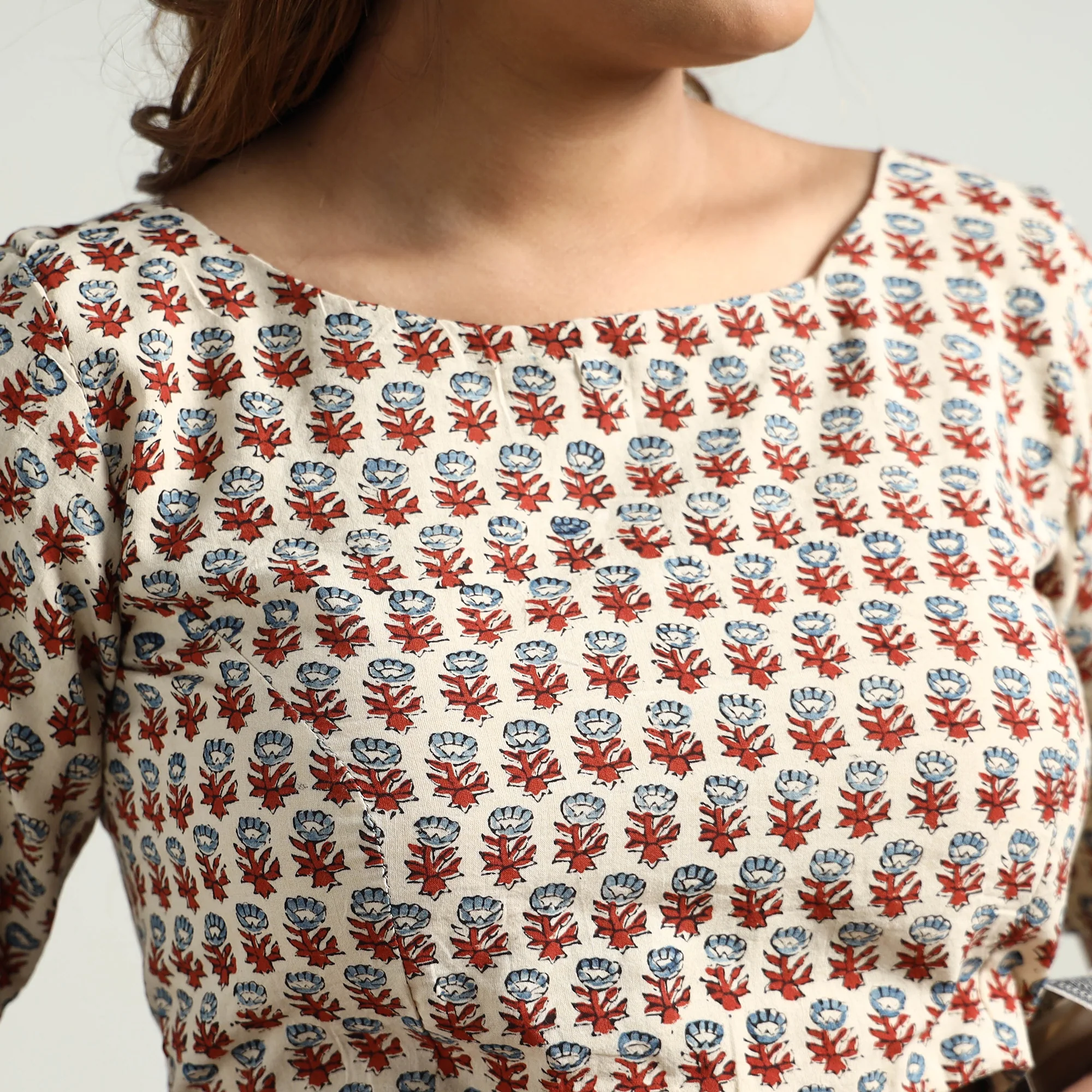 Beige - Ajrakh Block Printed Cotton Stitched Blouse - Image 4