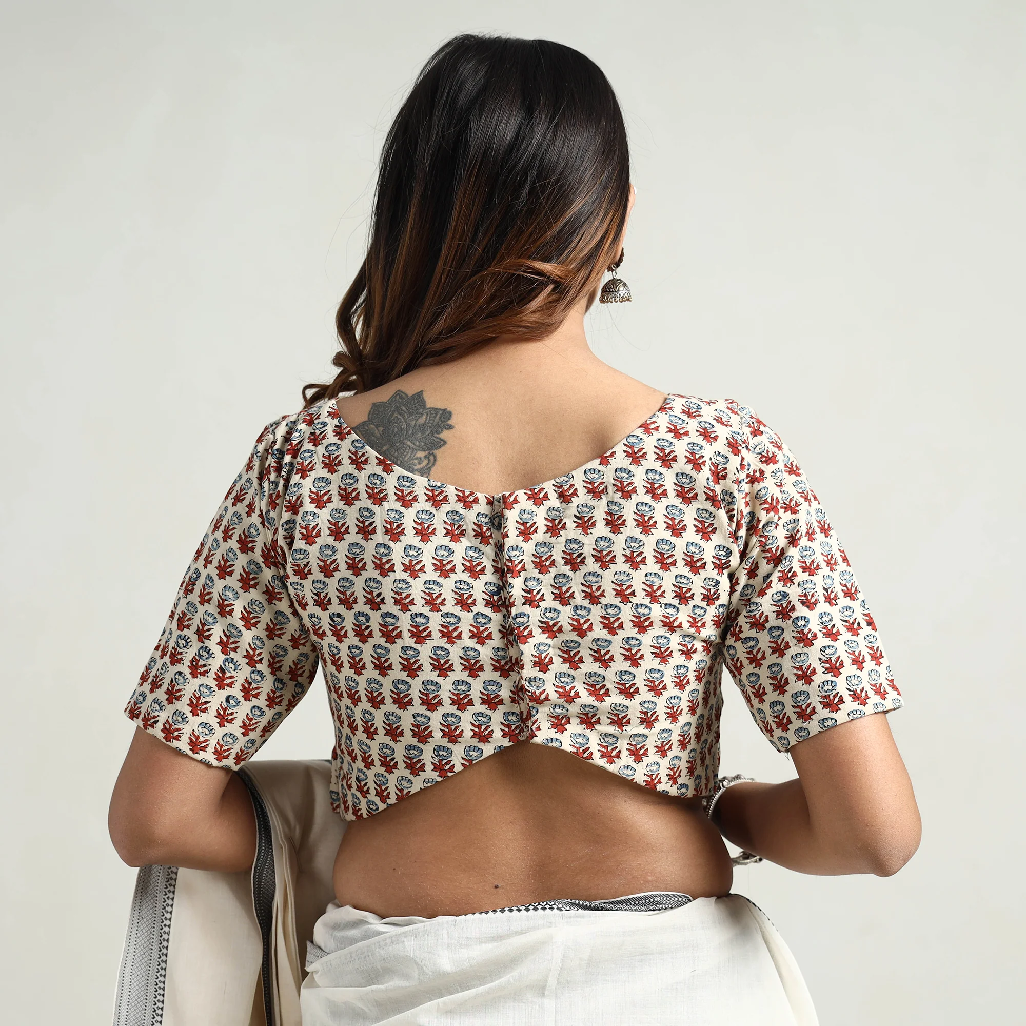Beige - Ajrakh Block Printed Cotton Stitched Blouse - Image 6