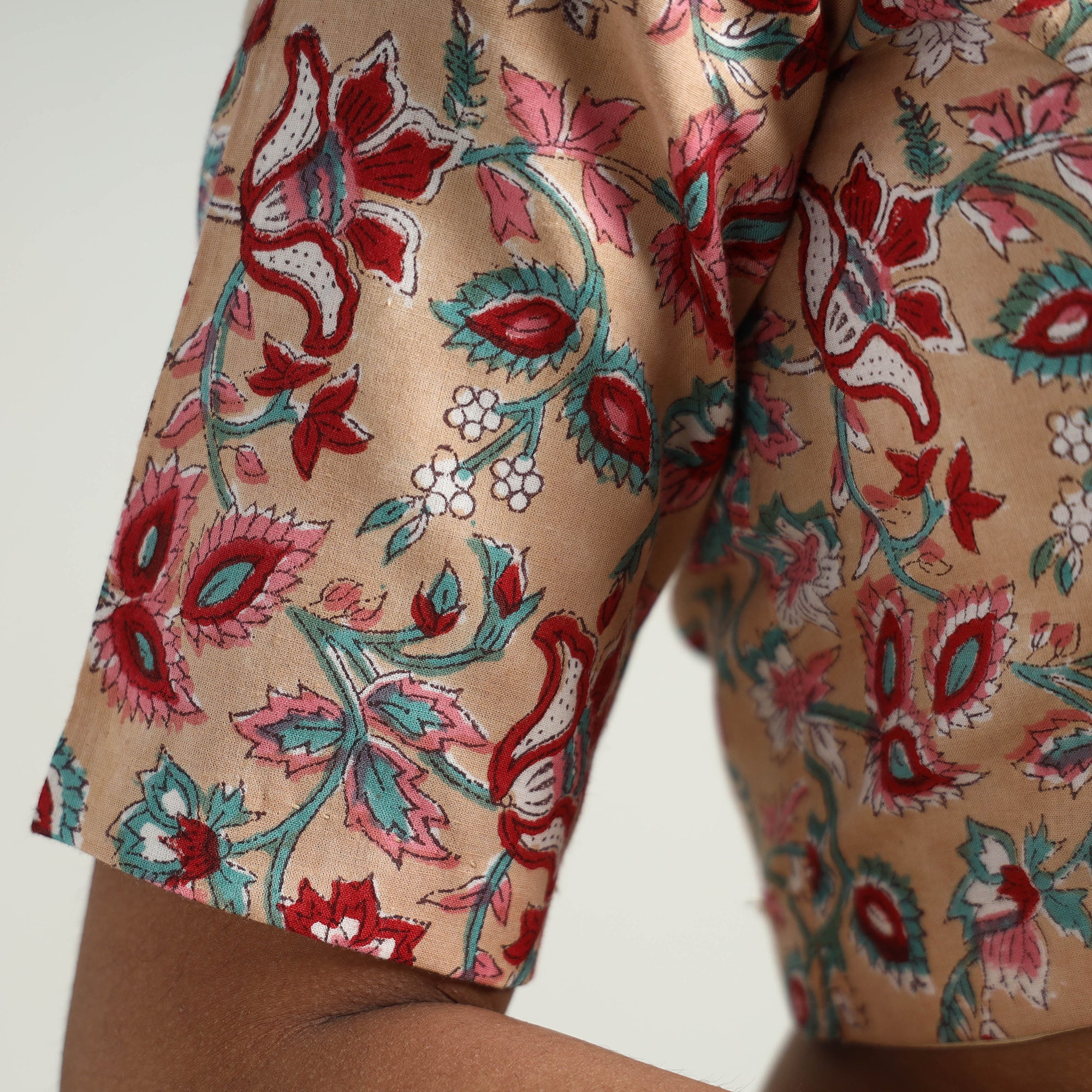 Beige - Sanganeri Block Printed Cotton Stitched Blouse - Image 5