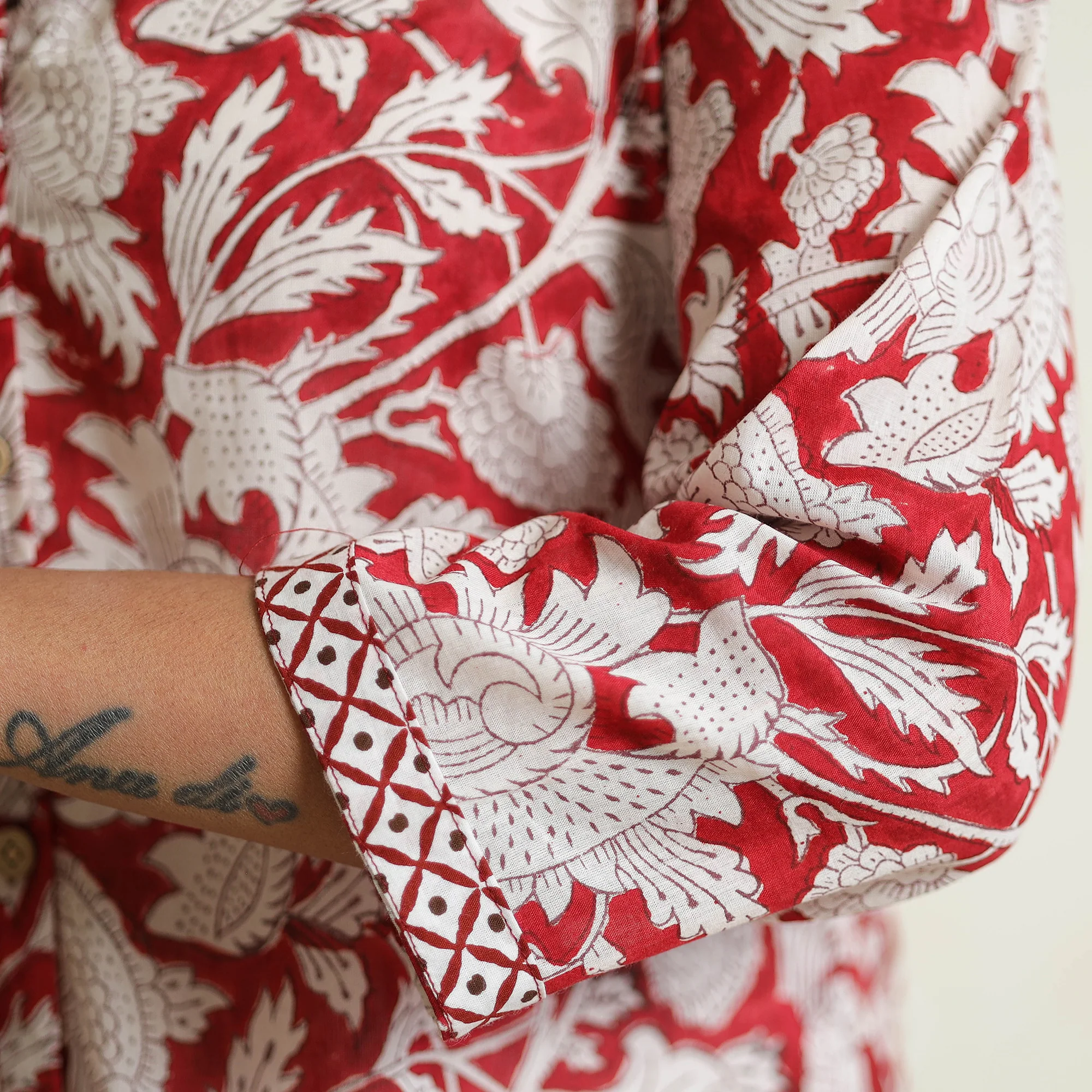 Red - Sanganeri Block Printed Mul Cotton A-Line Kurta - Image 6