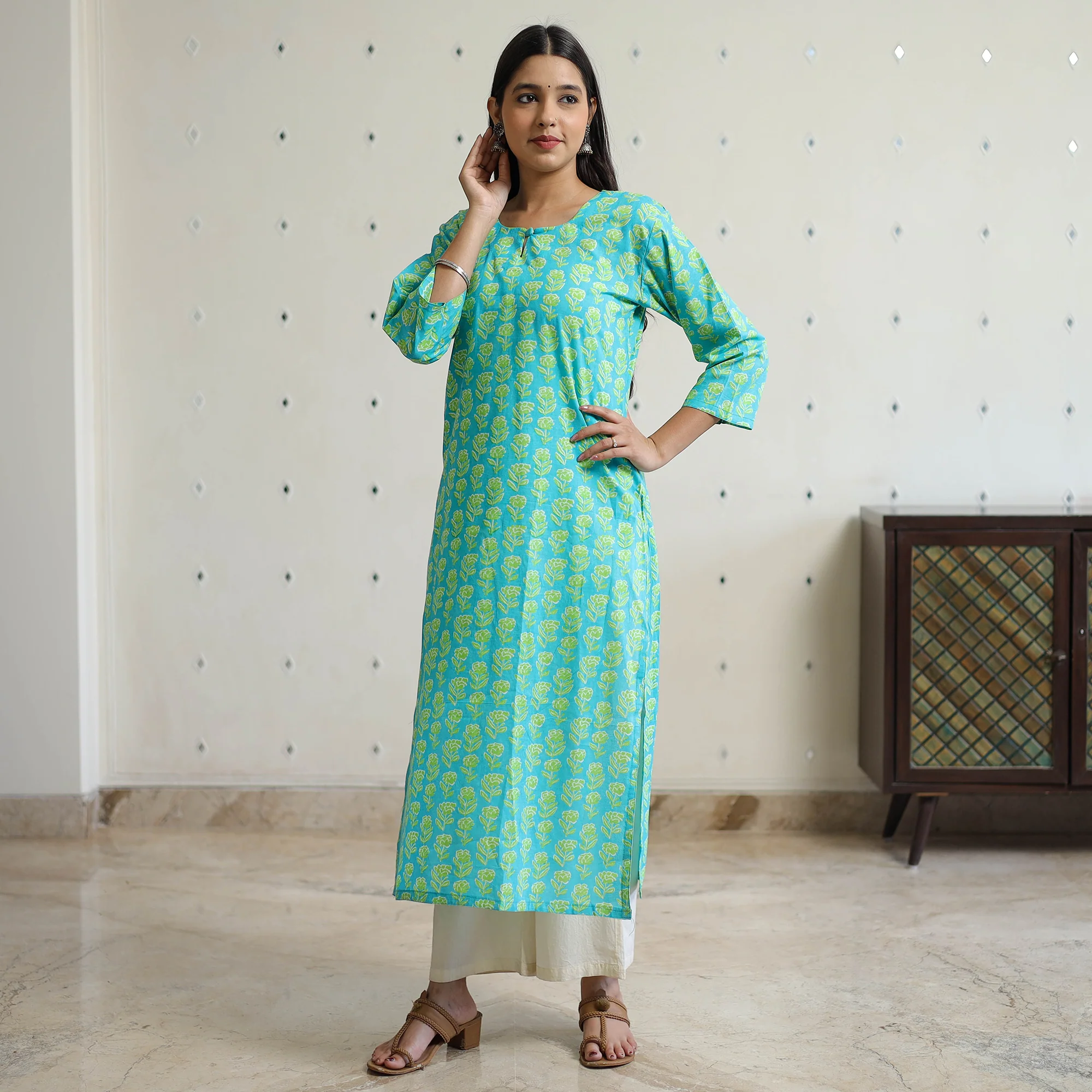Green - Jaipur Printed Cotton Straight Kurta 04 - Image 2