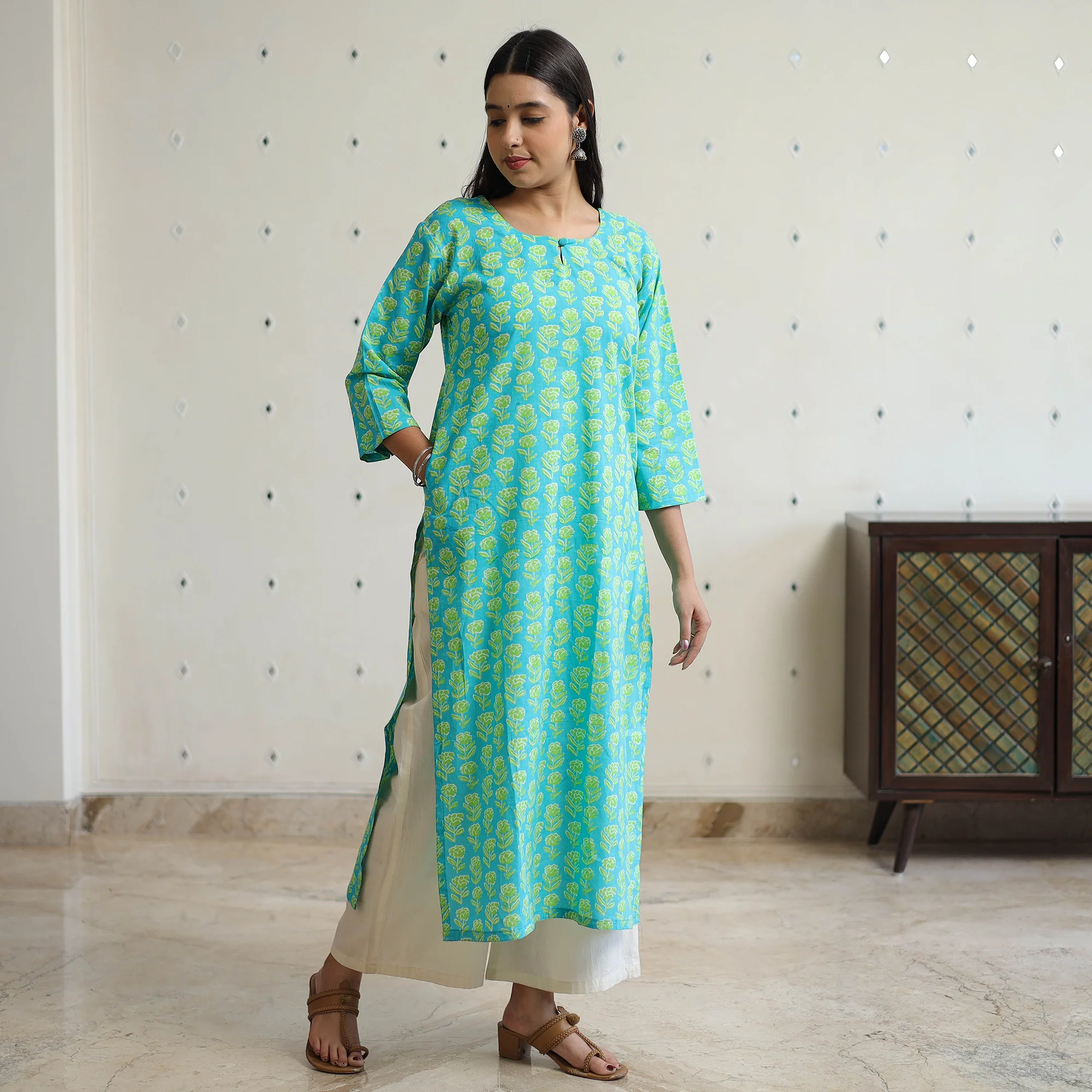 Green - Jaipur Printed Cotton Straight Kurta 04 - Image 3