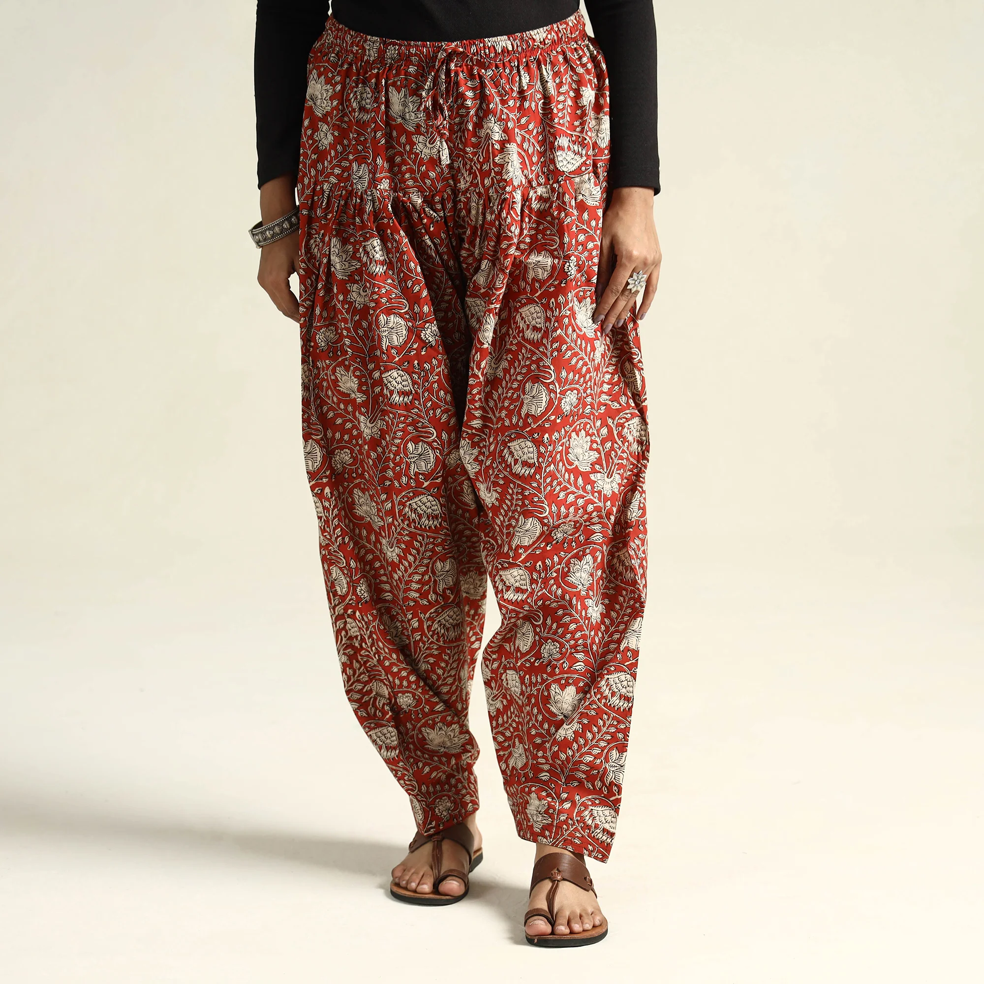 Red - Bagru Block Printed Cotton Elasticated Salwar - Image 2