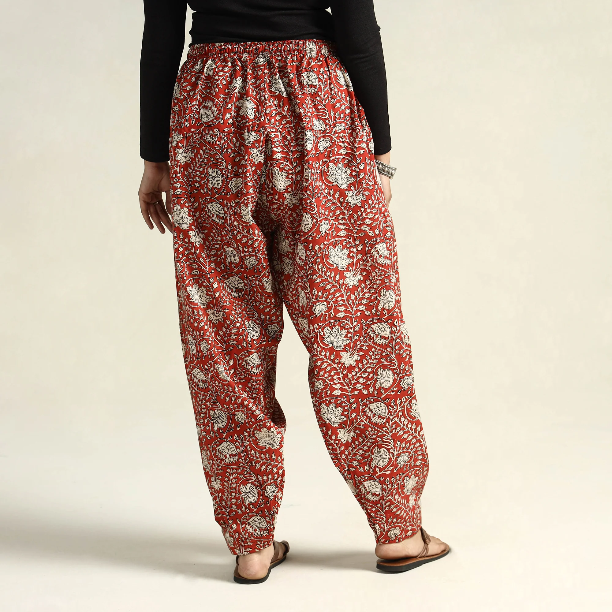 Red - Bagru Block Printed Cotton Elasticated Salwar - Image 4