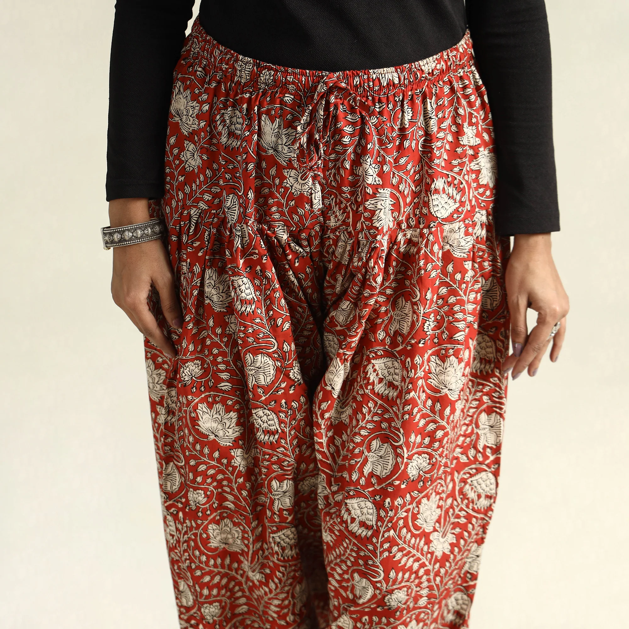 Red - Bagru Block Printed Cotton Elasticated Salwar - Image 5