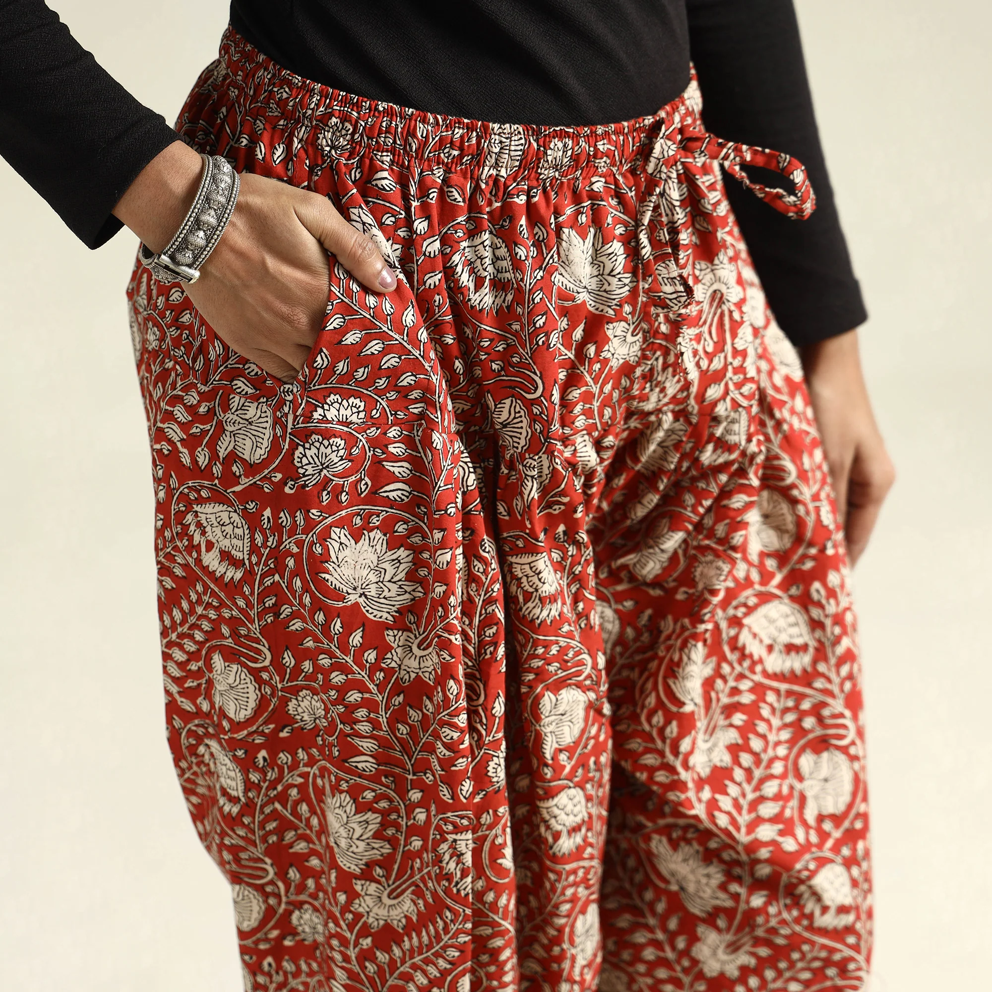 Red - Bagru Block Printed Cotton Elasticated Salwar - Image 6