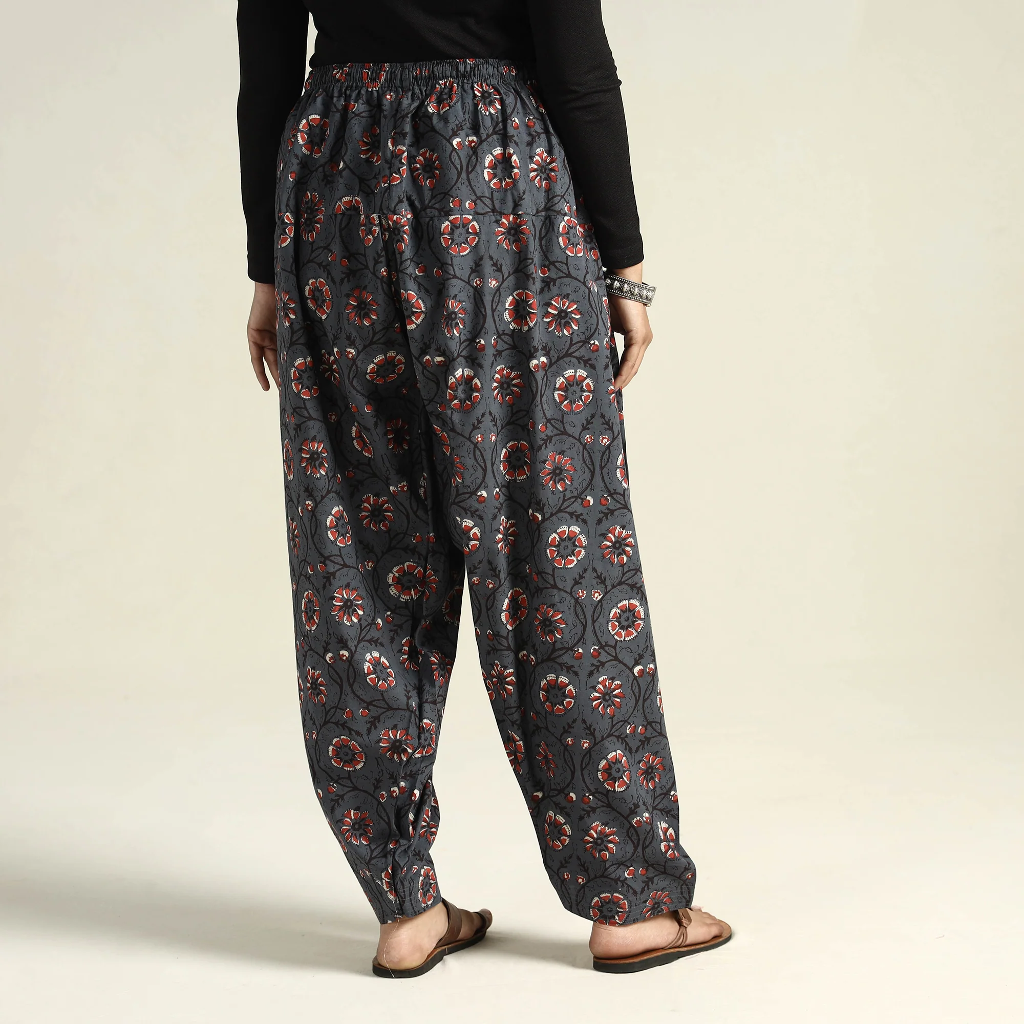 Dark Grey - Bagru Block Printed Cotton Elasticated Salwar - Image 4