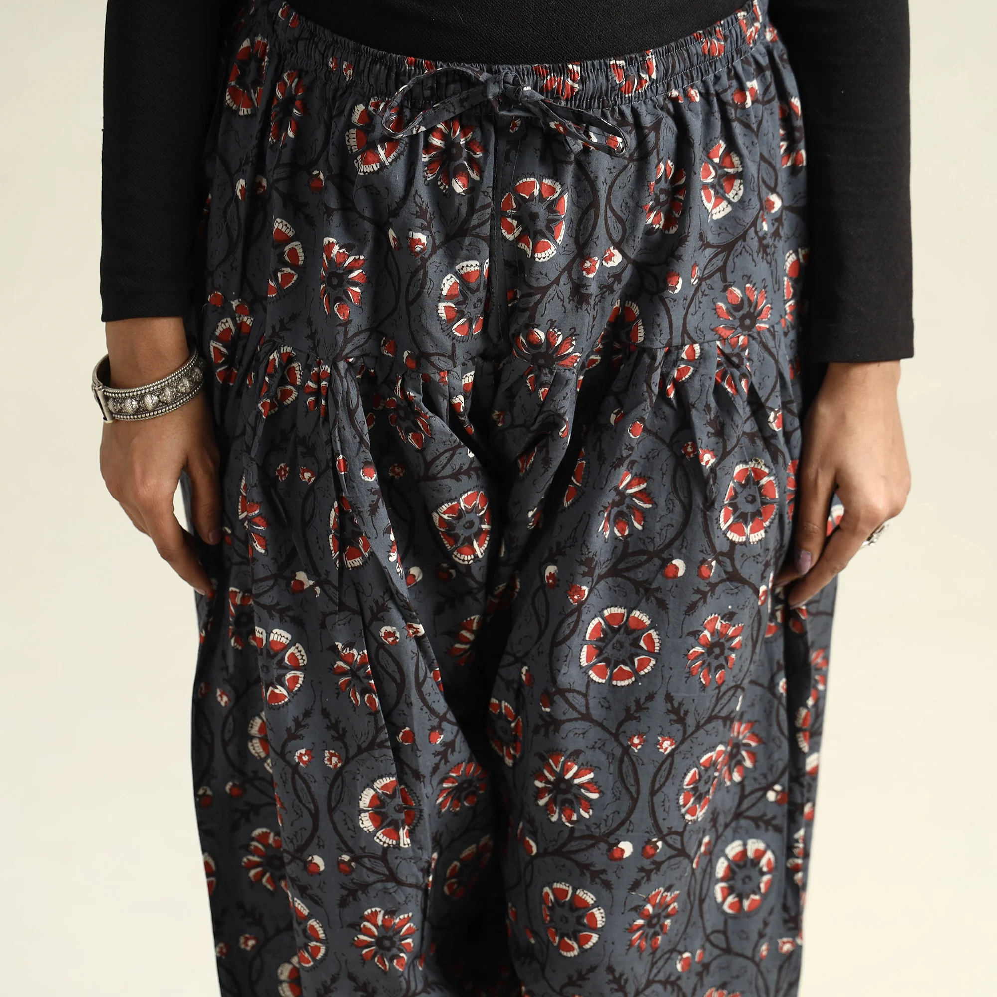 Dark Grey - Bagru Block Printed Cotton Elasticated Salwar - Image 5