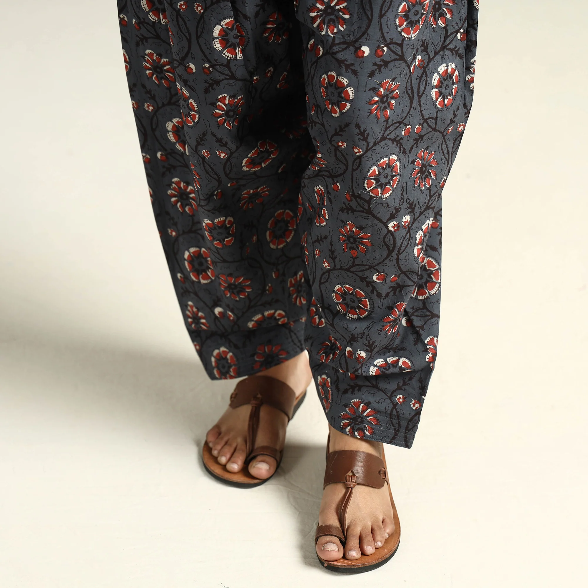 Dark Grey - Bagru Block Printed Cotton Elasticated Salwar - Image 7