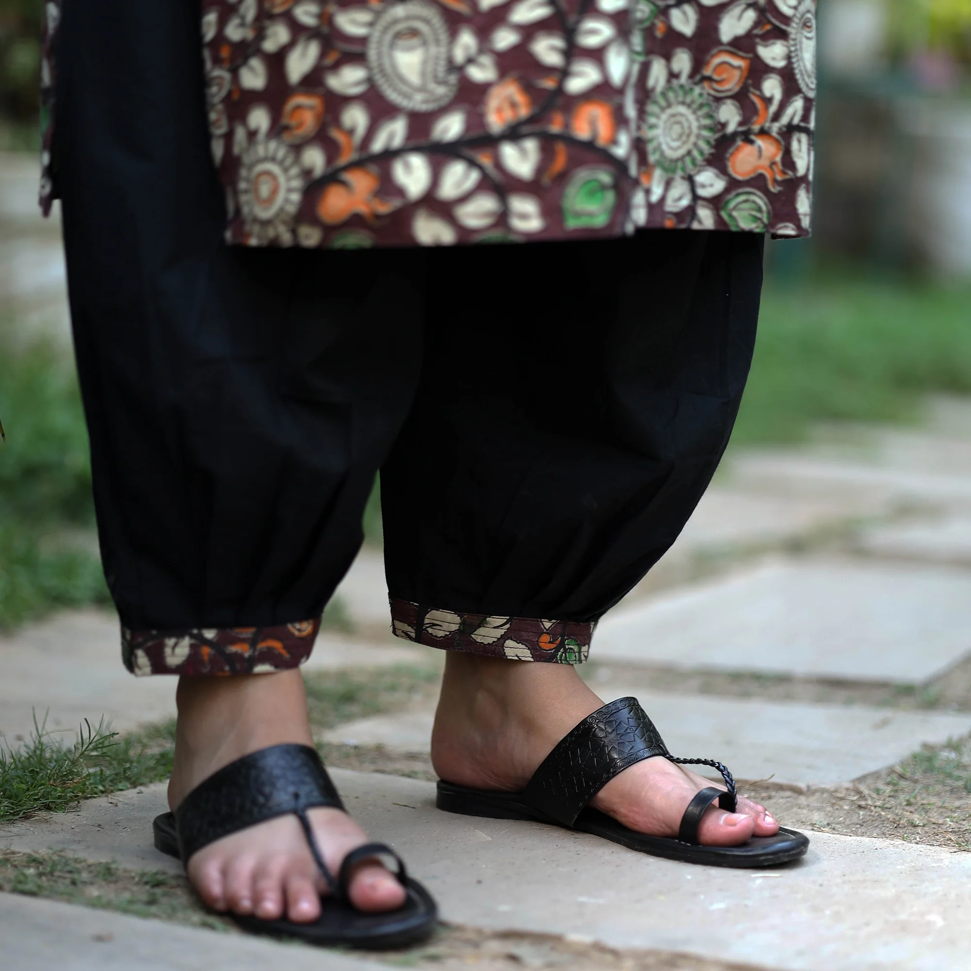 Brown - Kalamkari Printed Cotton Kurta with Afghani Salwar Set - Image 5