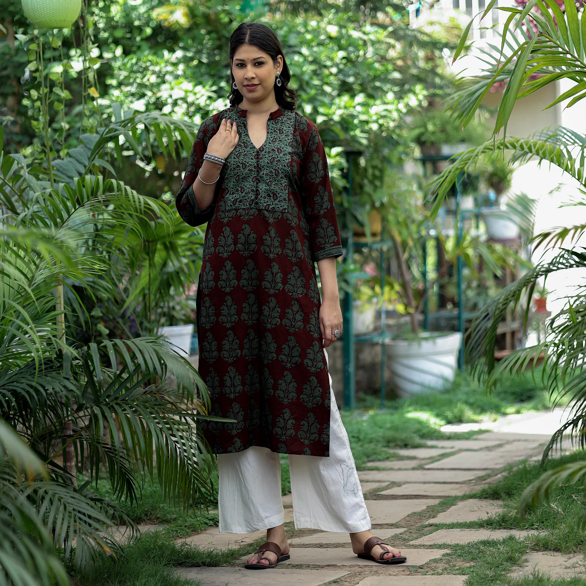 Maroon - Bagh Hand Block Printed Cotton Straight Kurta - Image 2