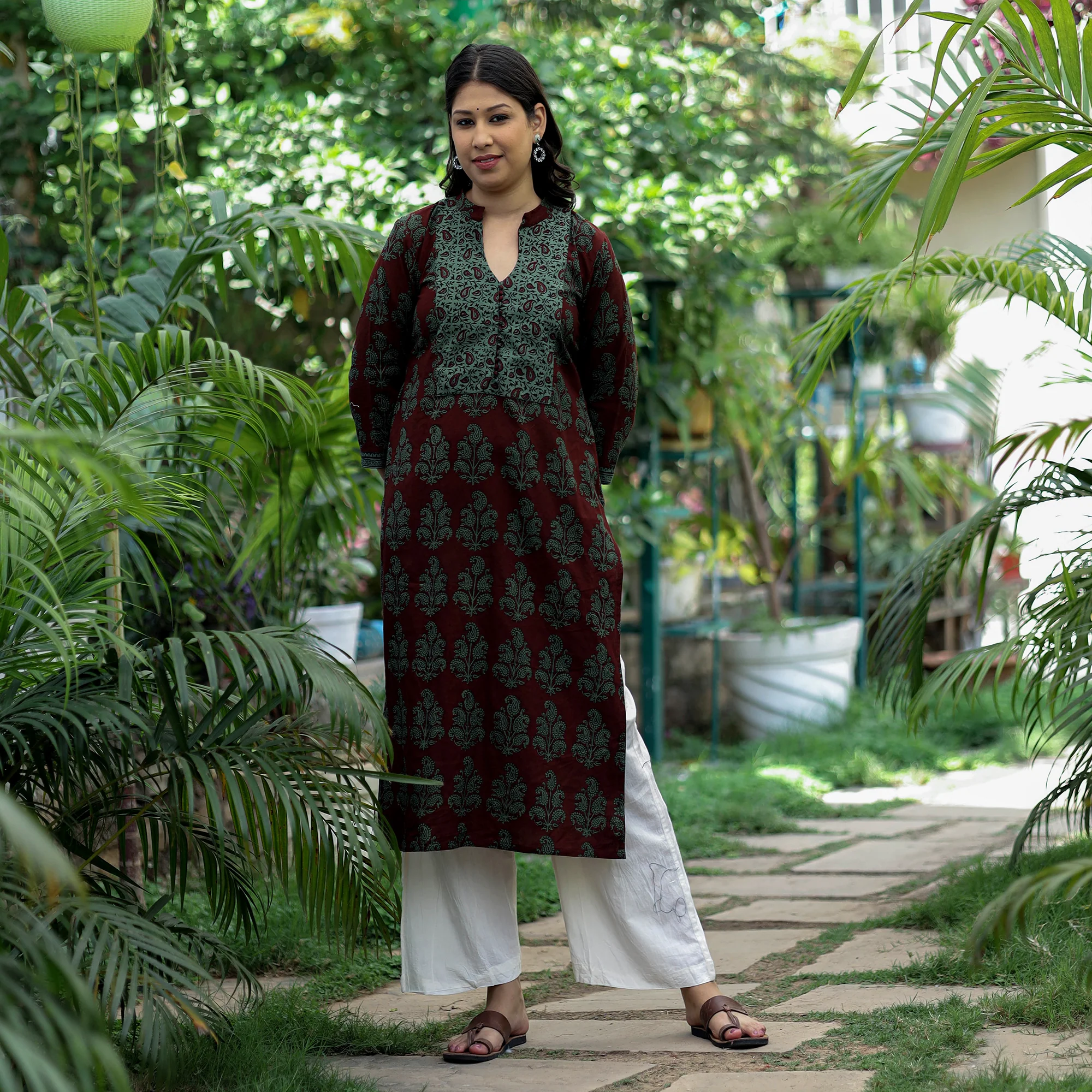 Maroon - Bagh Hand Block Printed Cotton Straight Kurta - Image 4