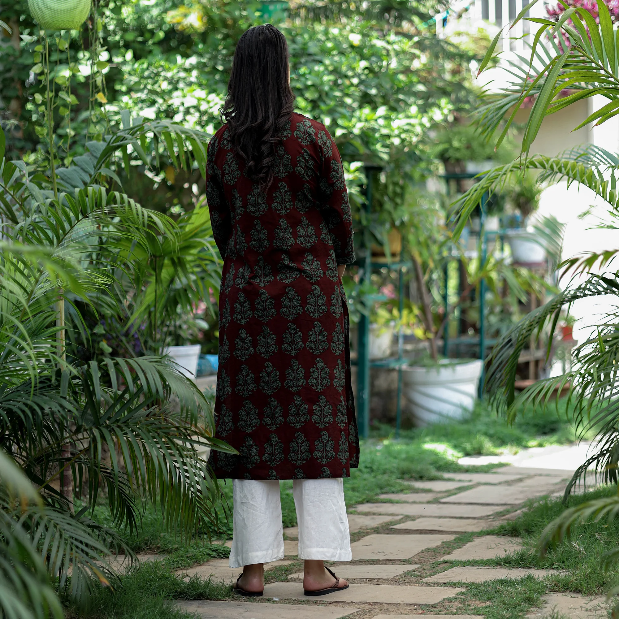 Maroon - Bagh Hand Block Printed Cotton Straight Kurta - Image 7