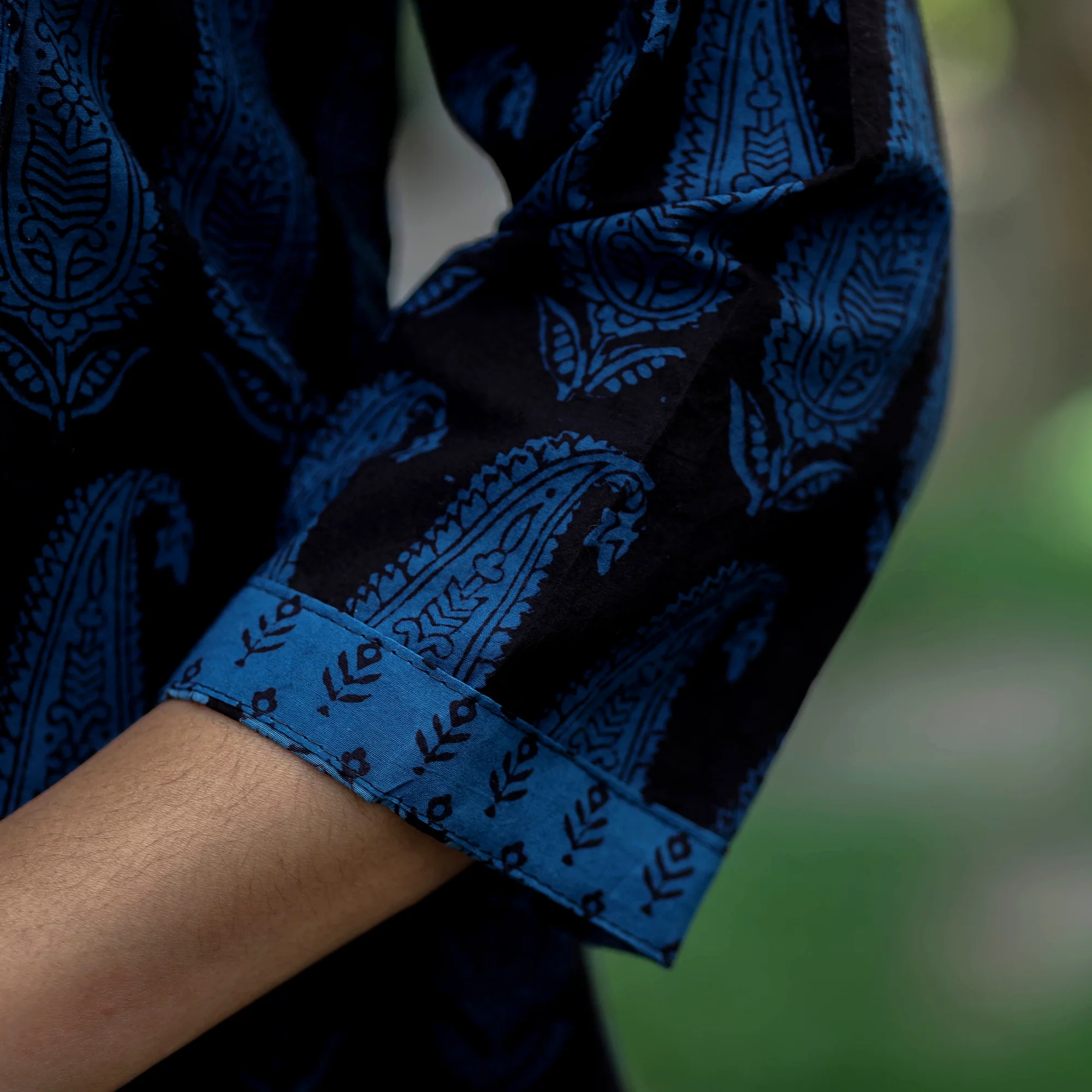 Blue - Block Print Cotton A-Line Bagh Kurta - Image 6