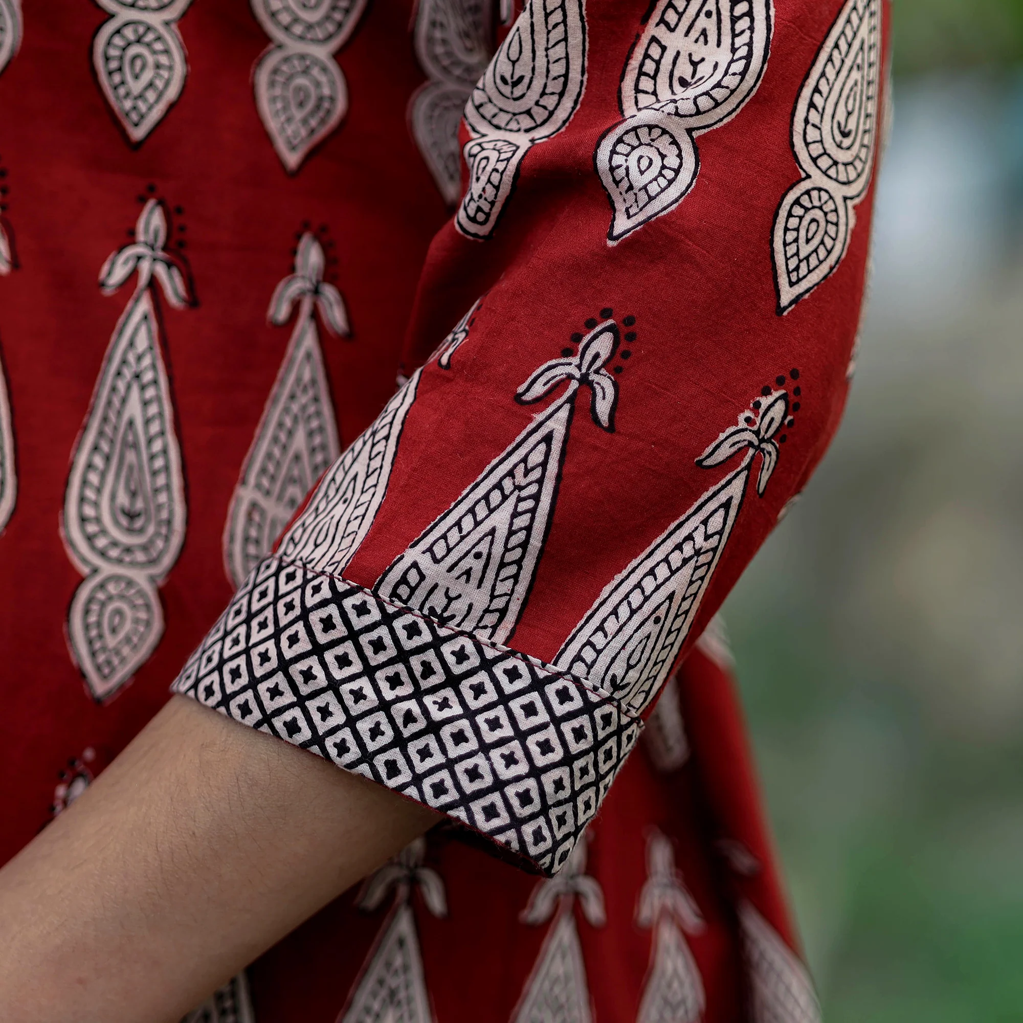 Red - Bagh Hand Block Printed Cotton A-Line Kurta - Image 6