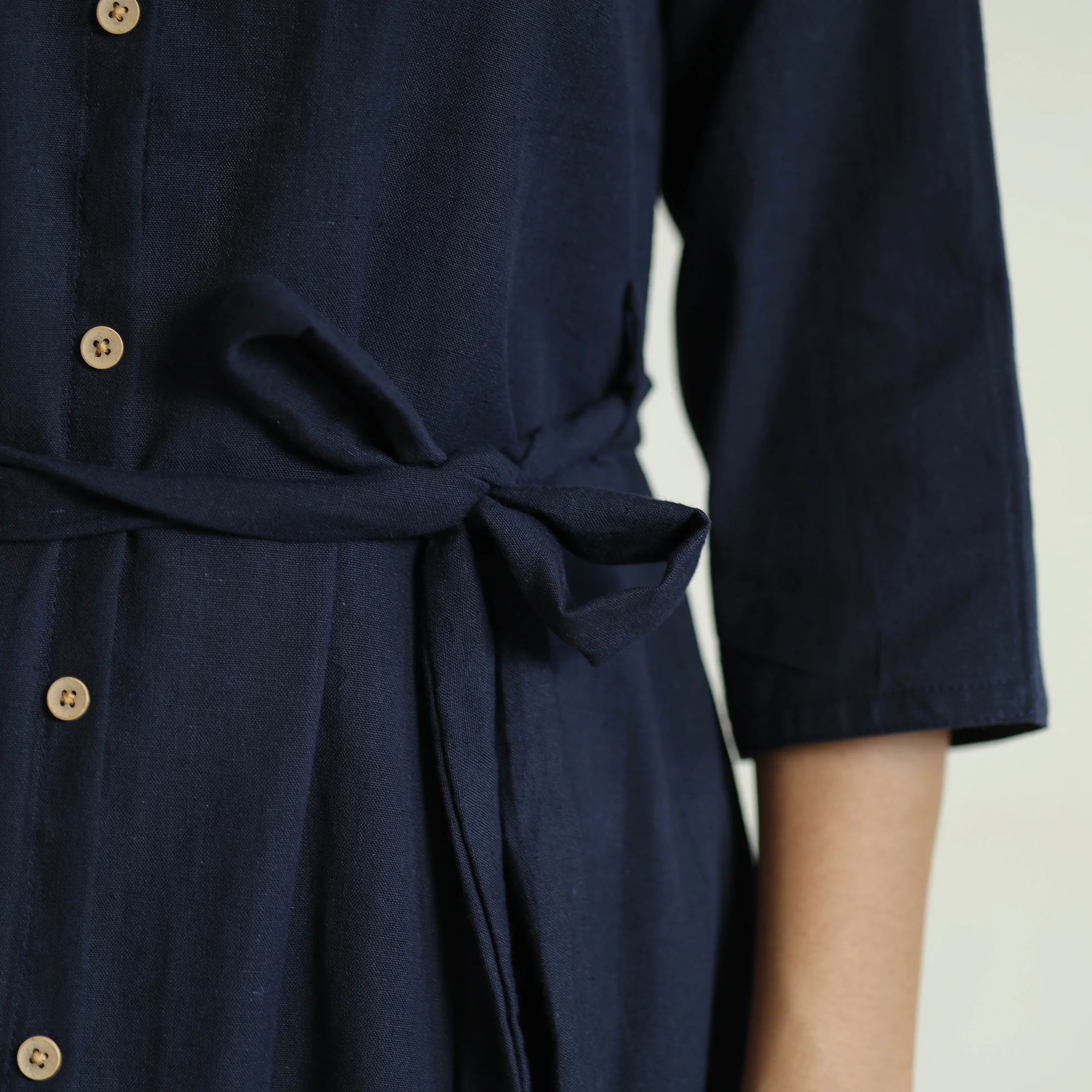 Blue - Plain Flex Cotton Collared Neck Buttoned Down Dress - Image 8