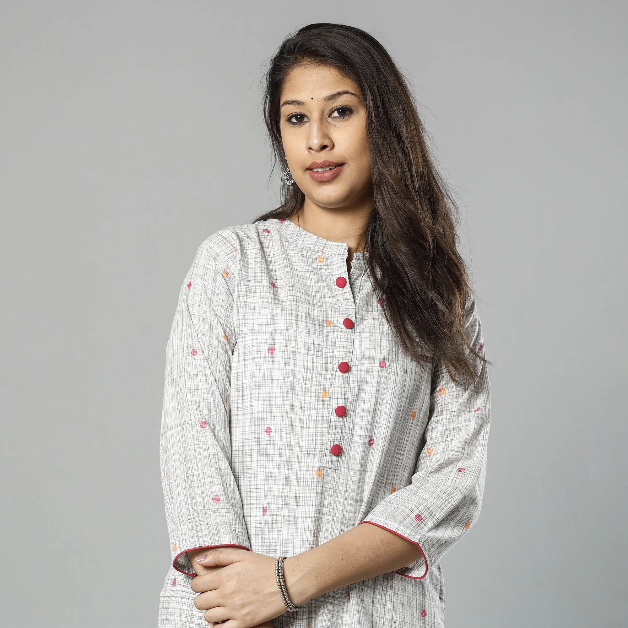 Light Grey - Jacquard Cotton Straight Long Kurta