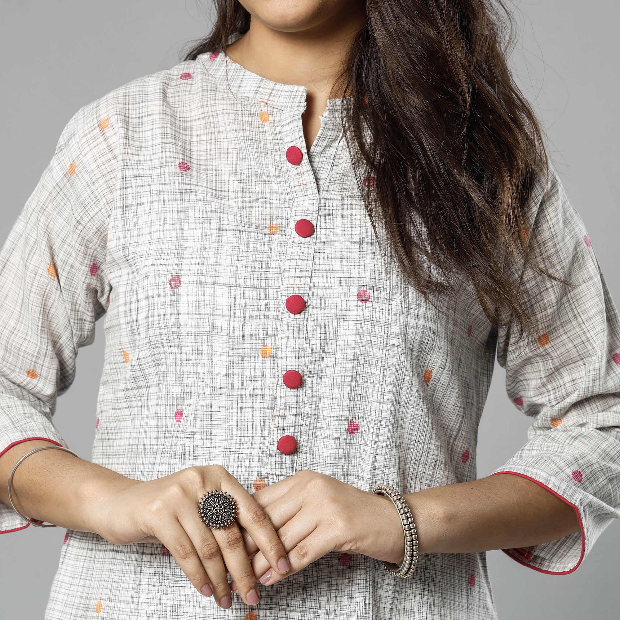 Light Grey - Jacquard Cotton Straight Long Kurta - Image 5