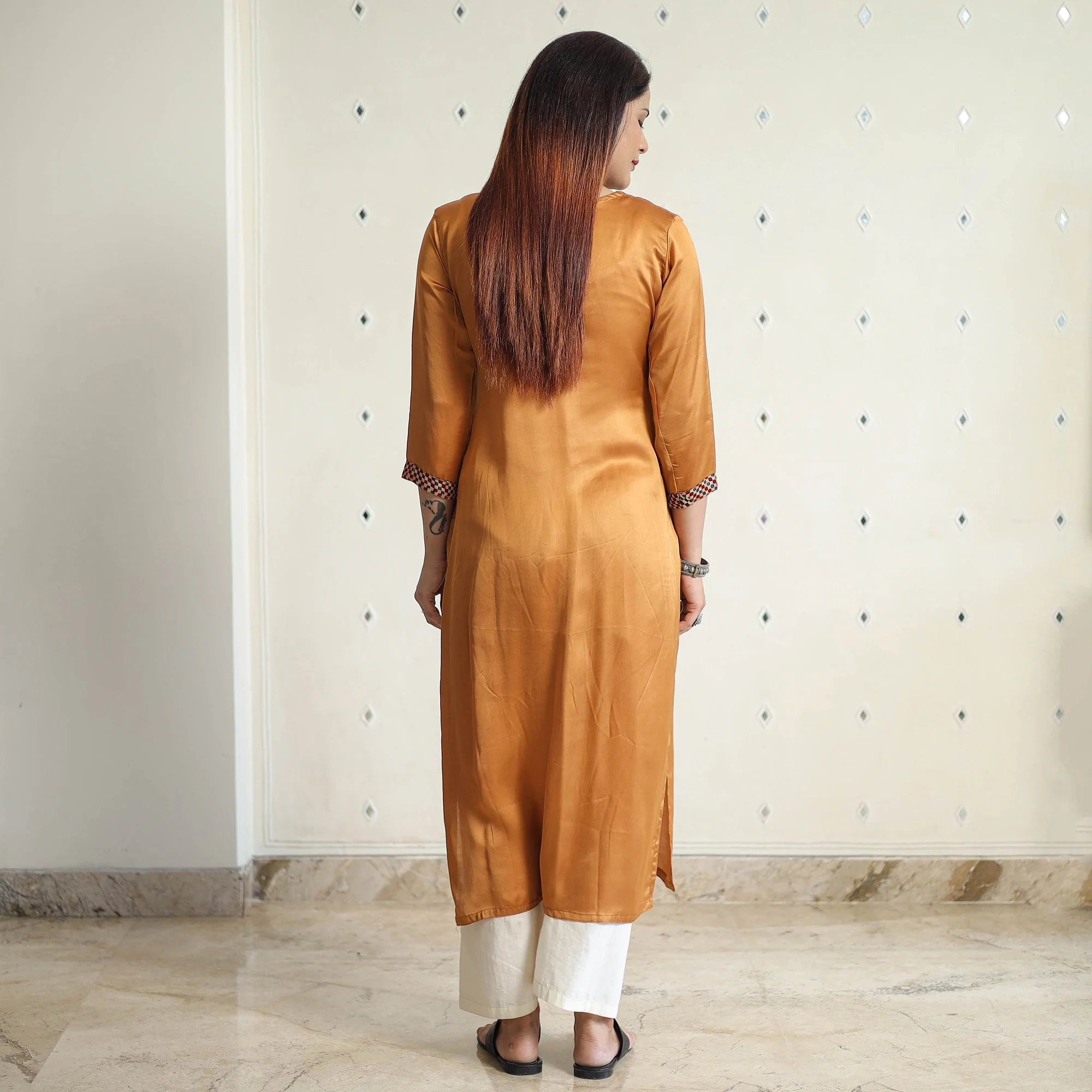 Brown - Modal Silk Plain Long Straight Kurta 46 - Image 7