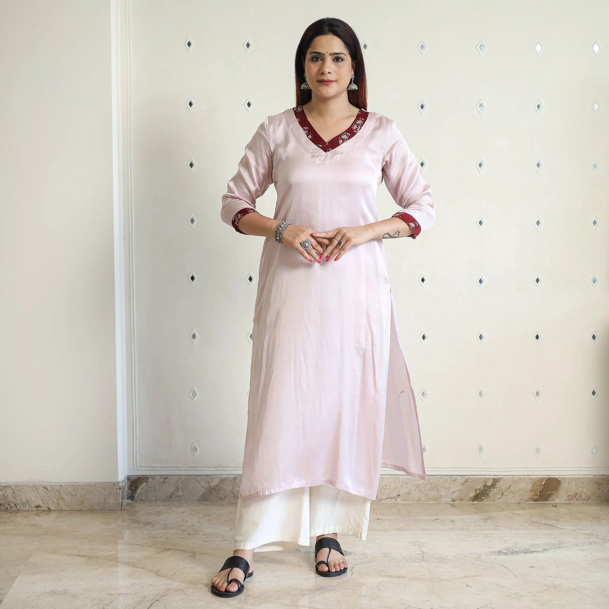 Light Purple - Modal Silk Plain Long Straight Kurta 45 - Image 3