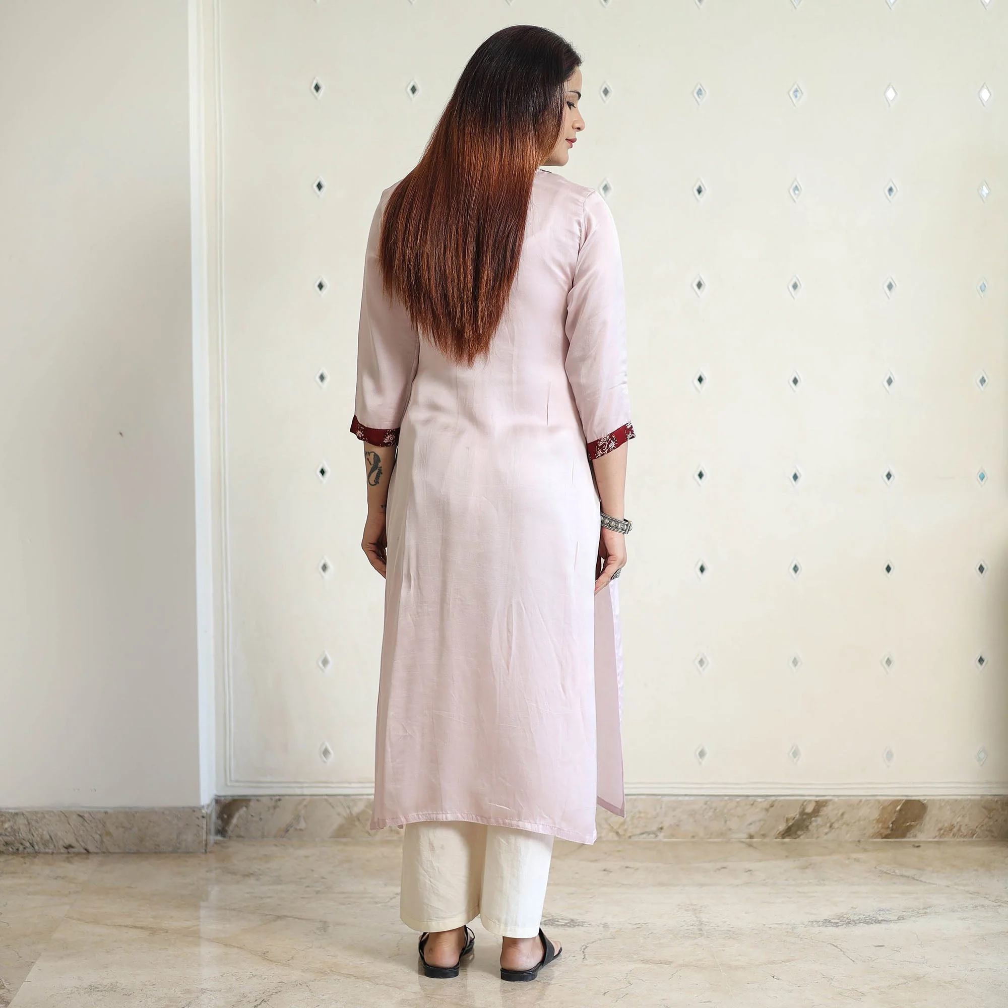 Light Purple - Modal Silk Plain Long Straight Kurta 45 - Image 4
