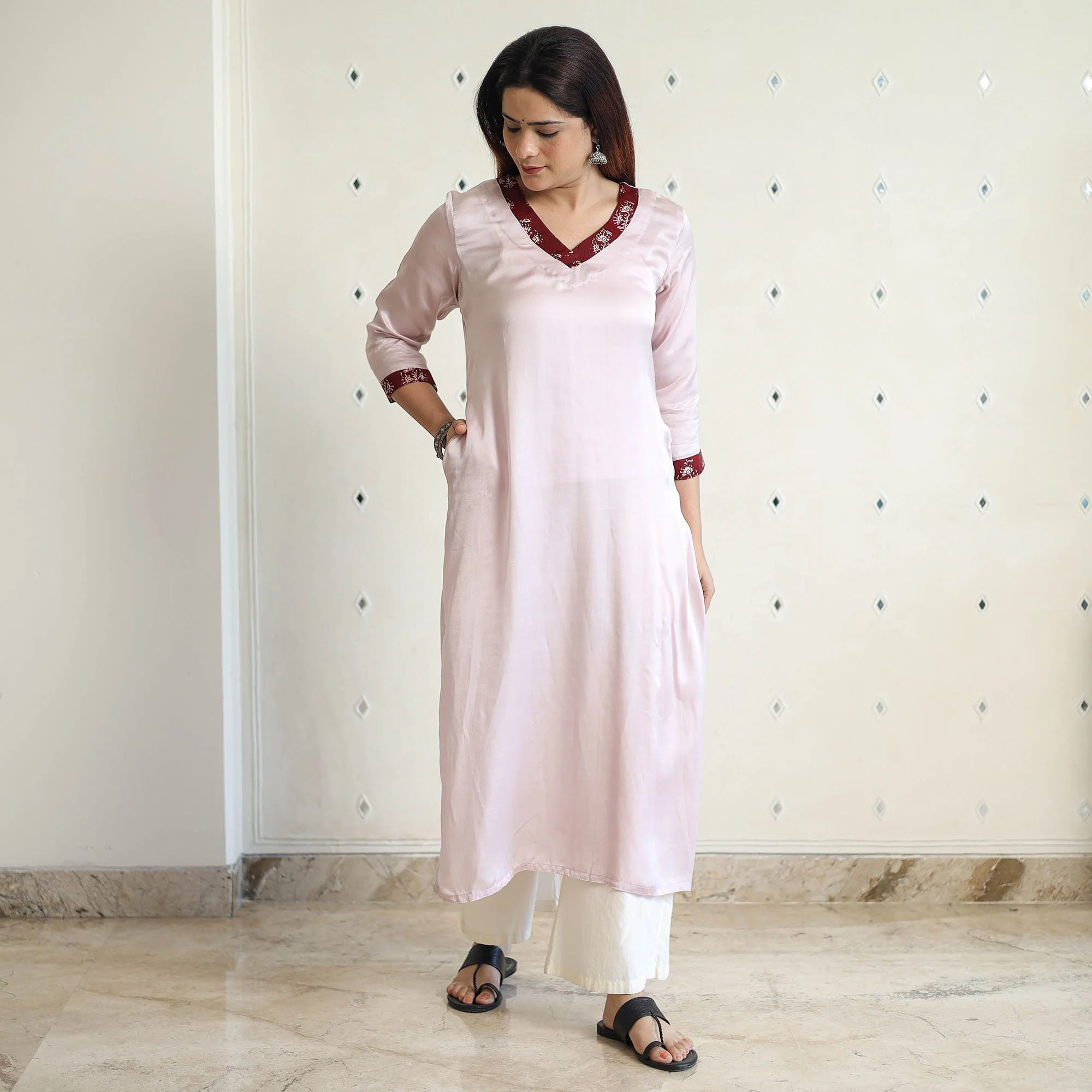 Light Purple - Modal Silk Plain Long Straight Kurta 45 - Image 7