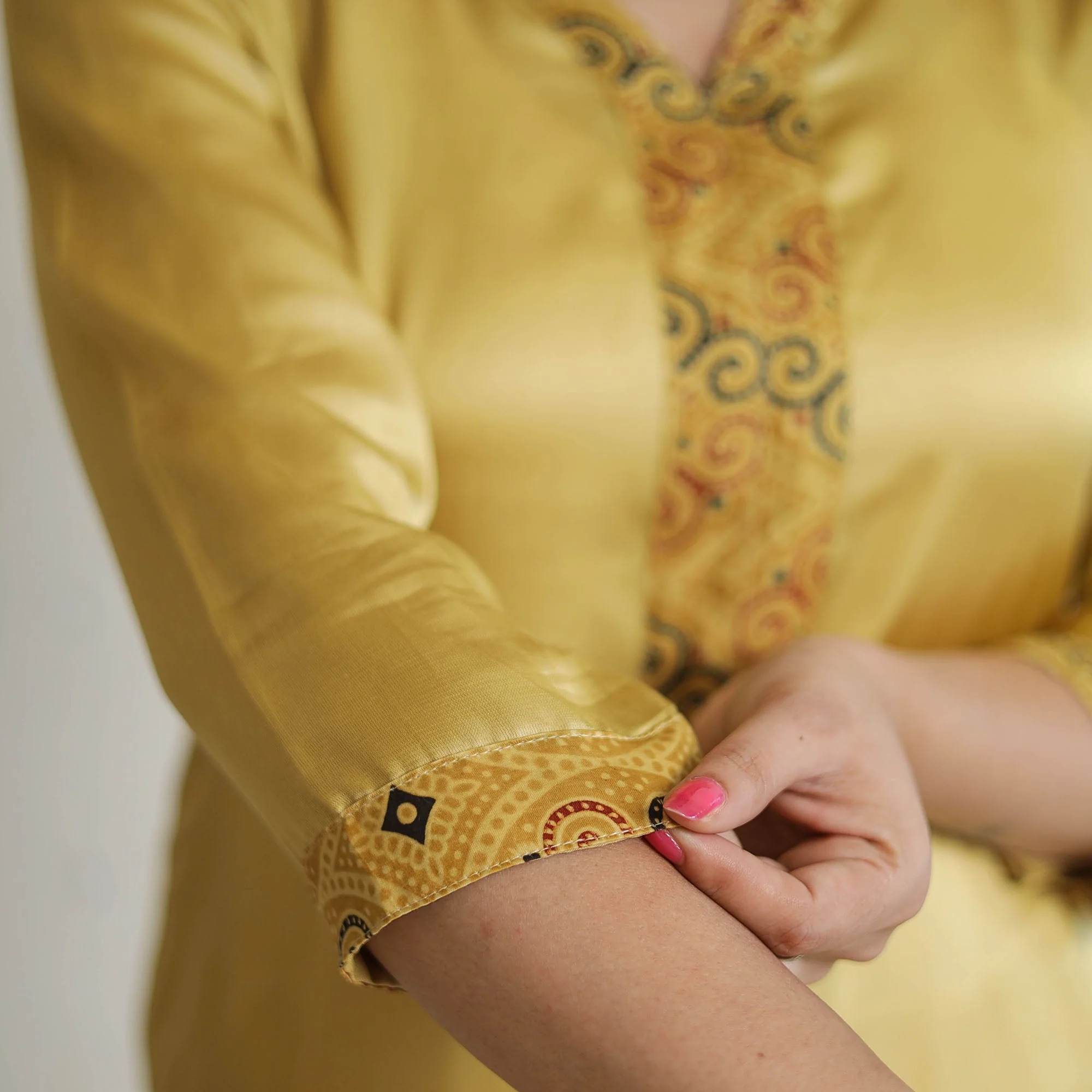 Beige - Modal Silk Plain Long Straight Kurta 34 - Image 6