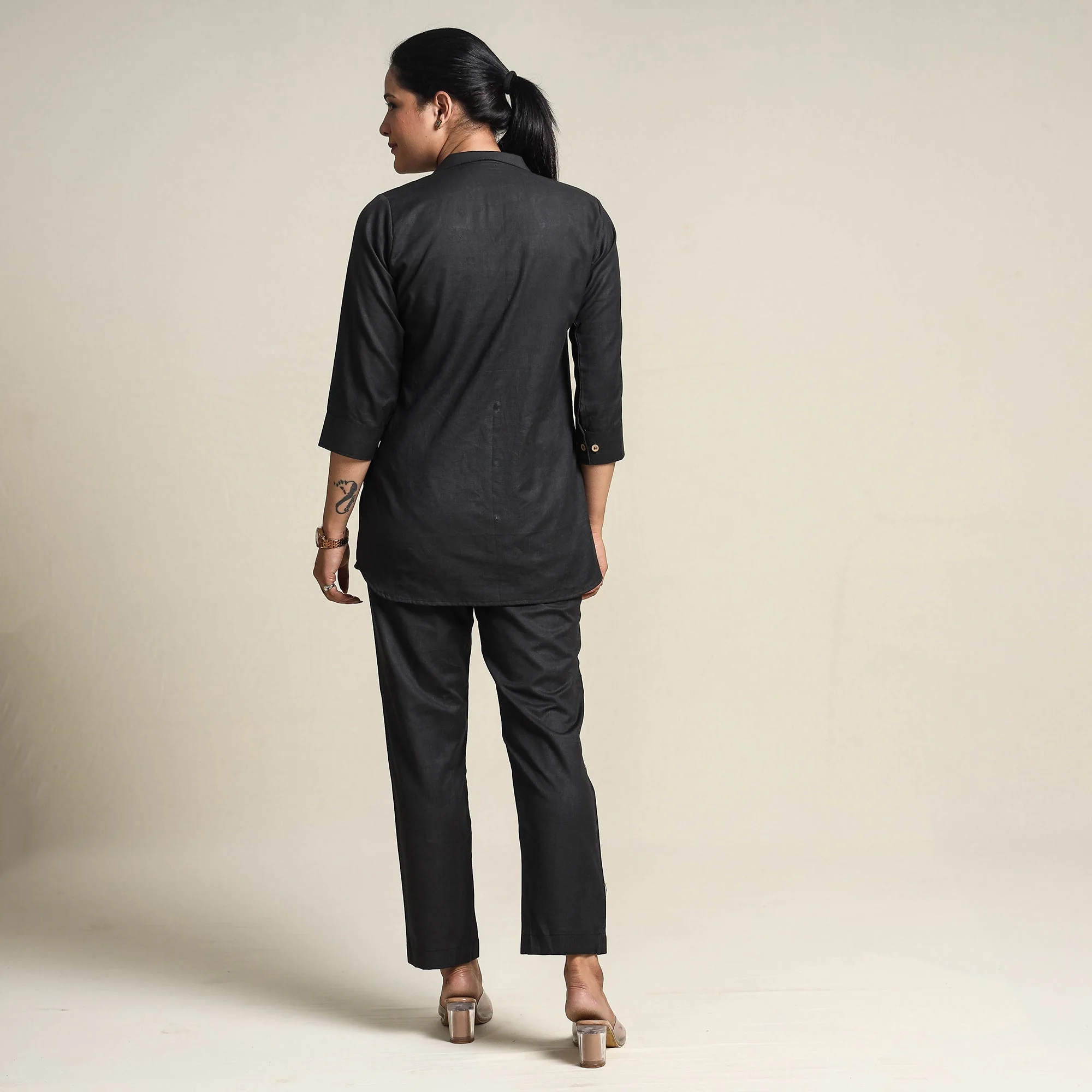 Black - Plain Linen Cotton Co-Ord Set - Image 5
