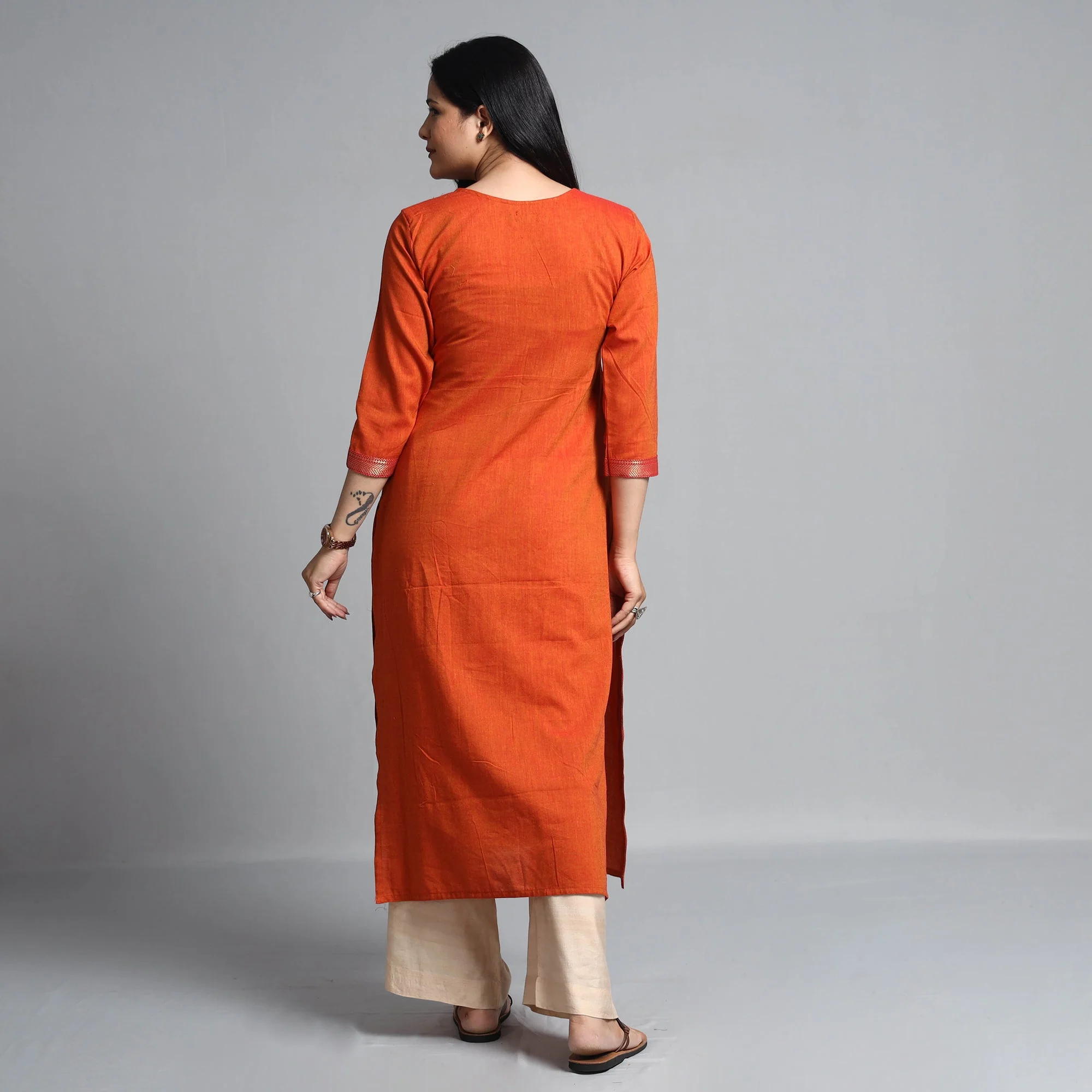 Burnt Orange Dharwad Cotton Long Kurta - Image 6