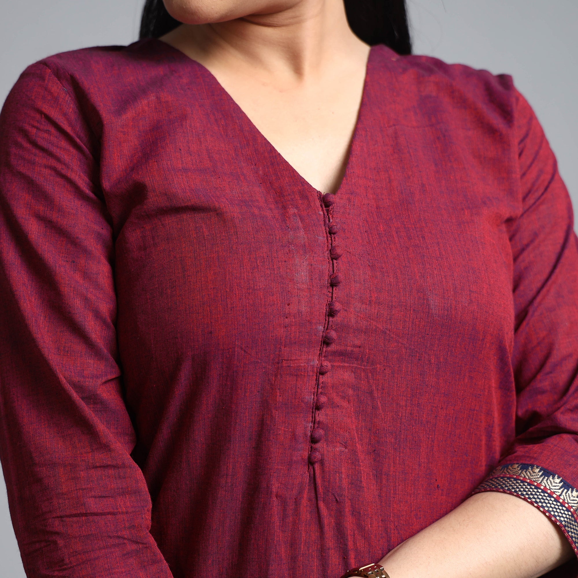 Purple - Dark Pink - Dharwad Cotton Straight Kurta - Image 4