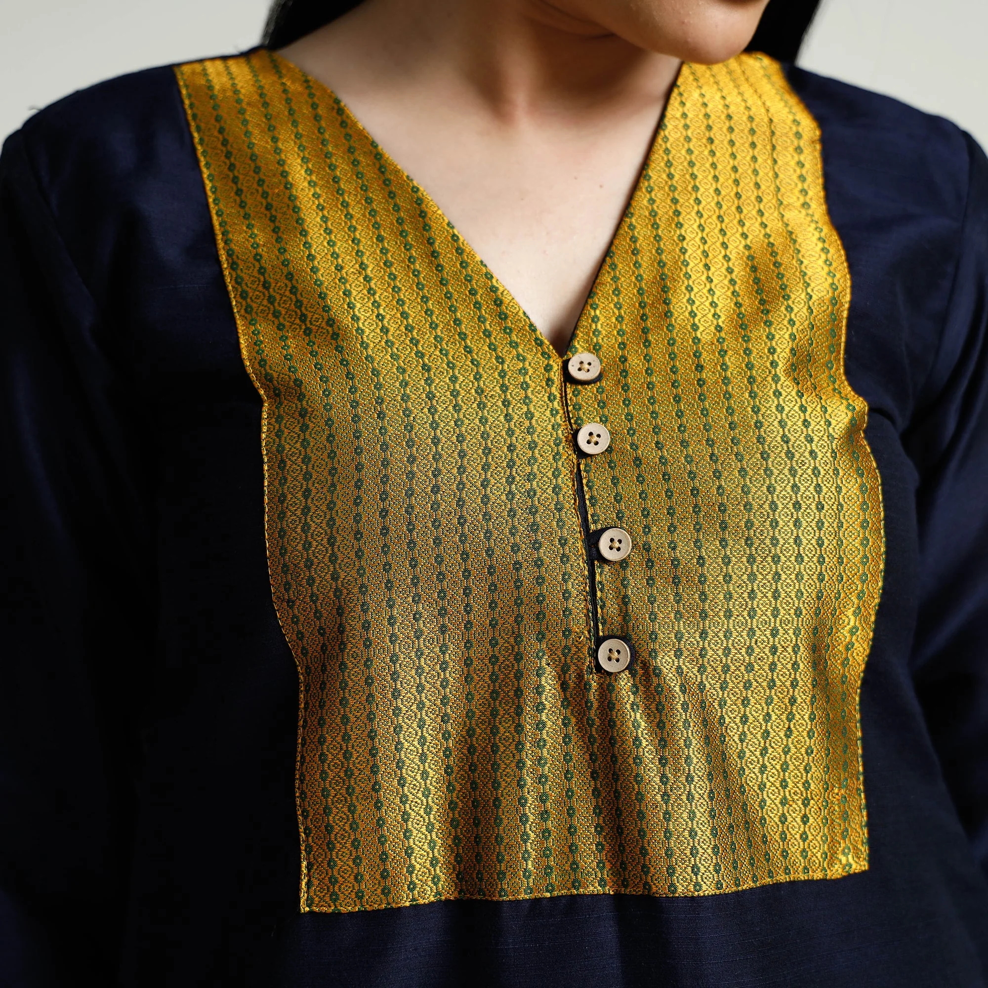 Navy Blue - Plain Silk Long Kurta - Image 6