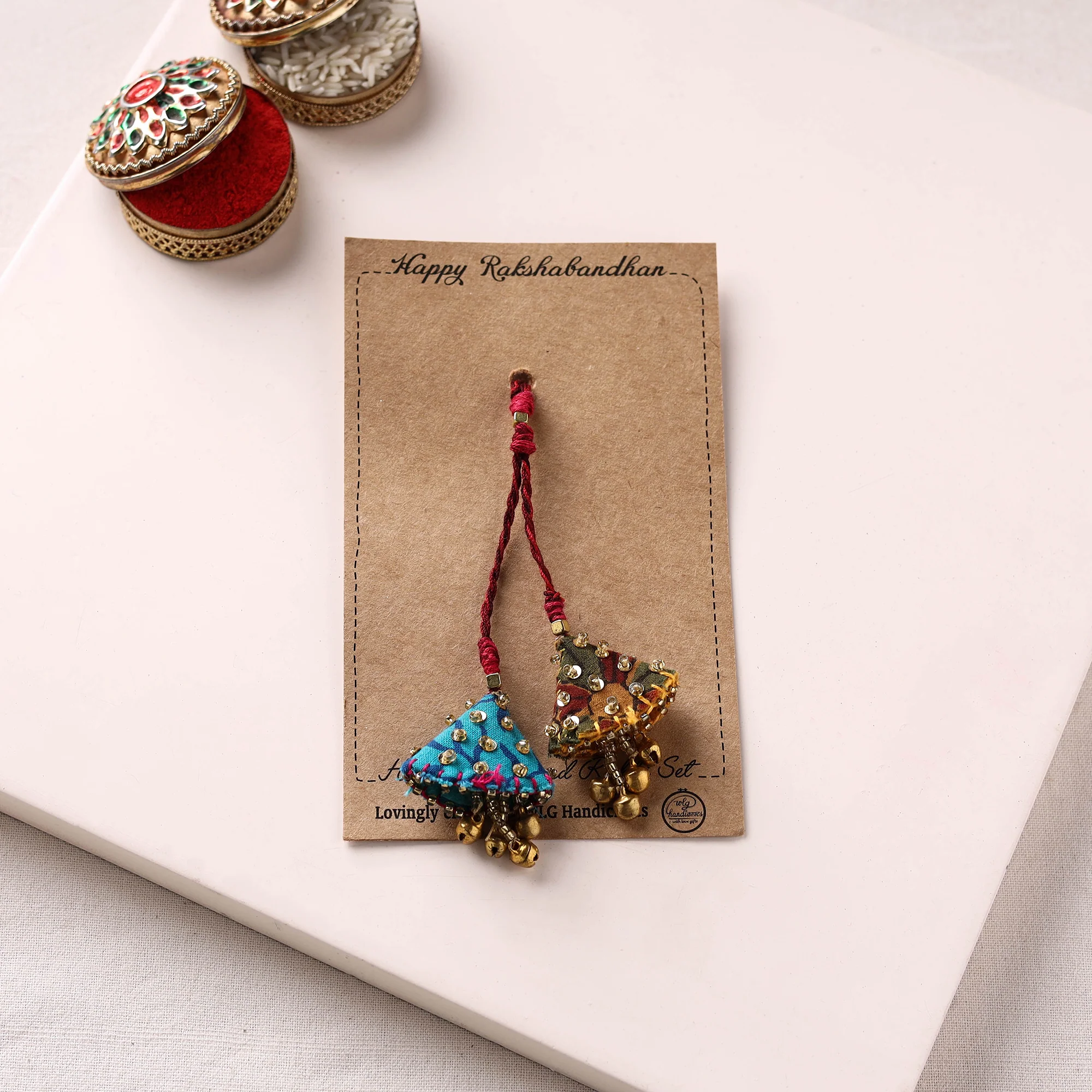 Hand Embroidered Bead Work Lumba Rakhi 20