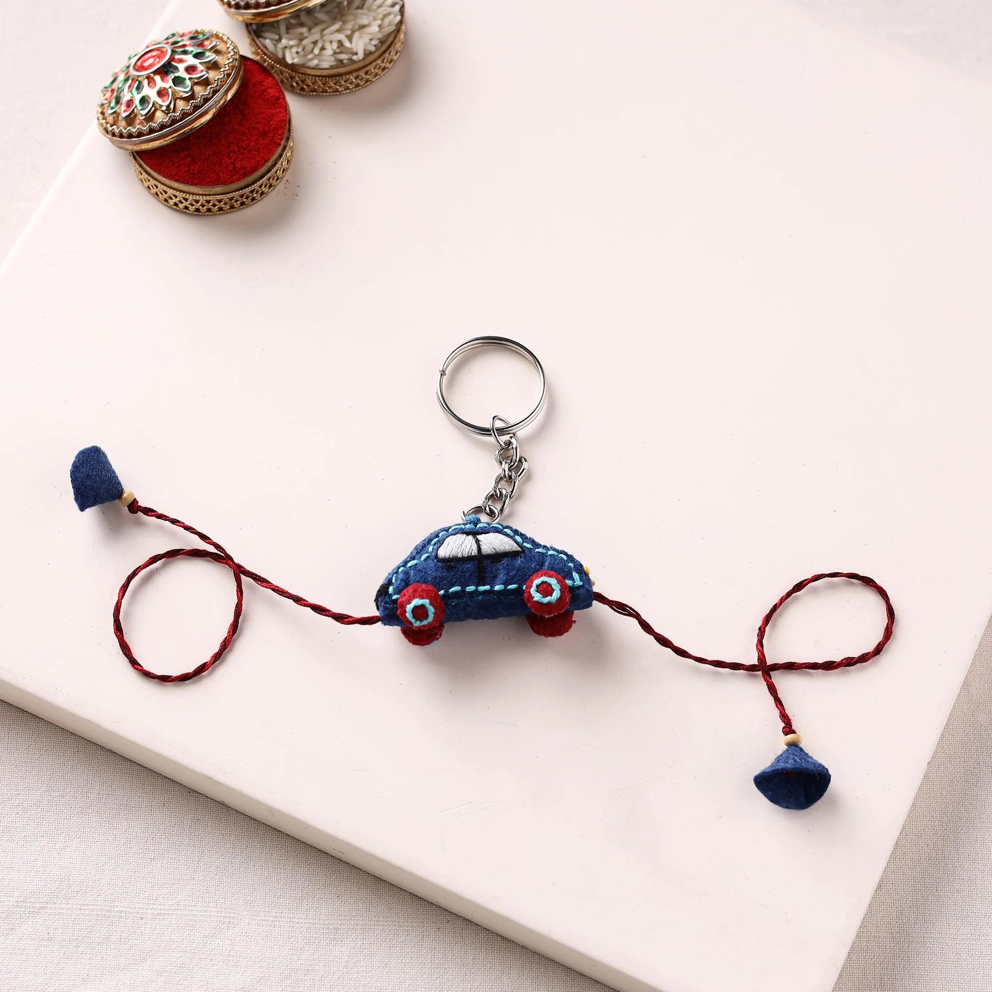 Car - Hand Embroidered Felt Rakhi for Kids 34 - Image 2